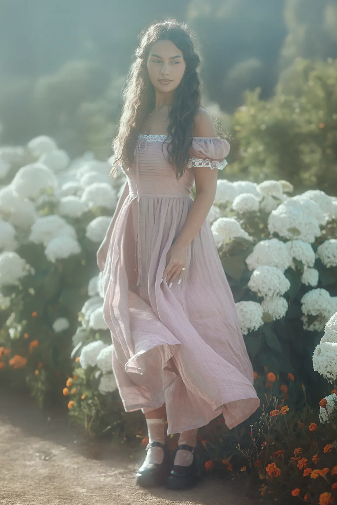 Monet Haze 26 | Fairy layered Linen Dress with pintucks - Image 6