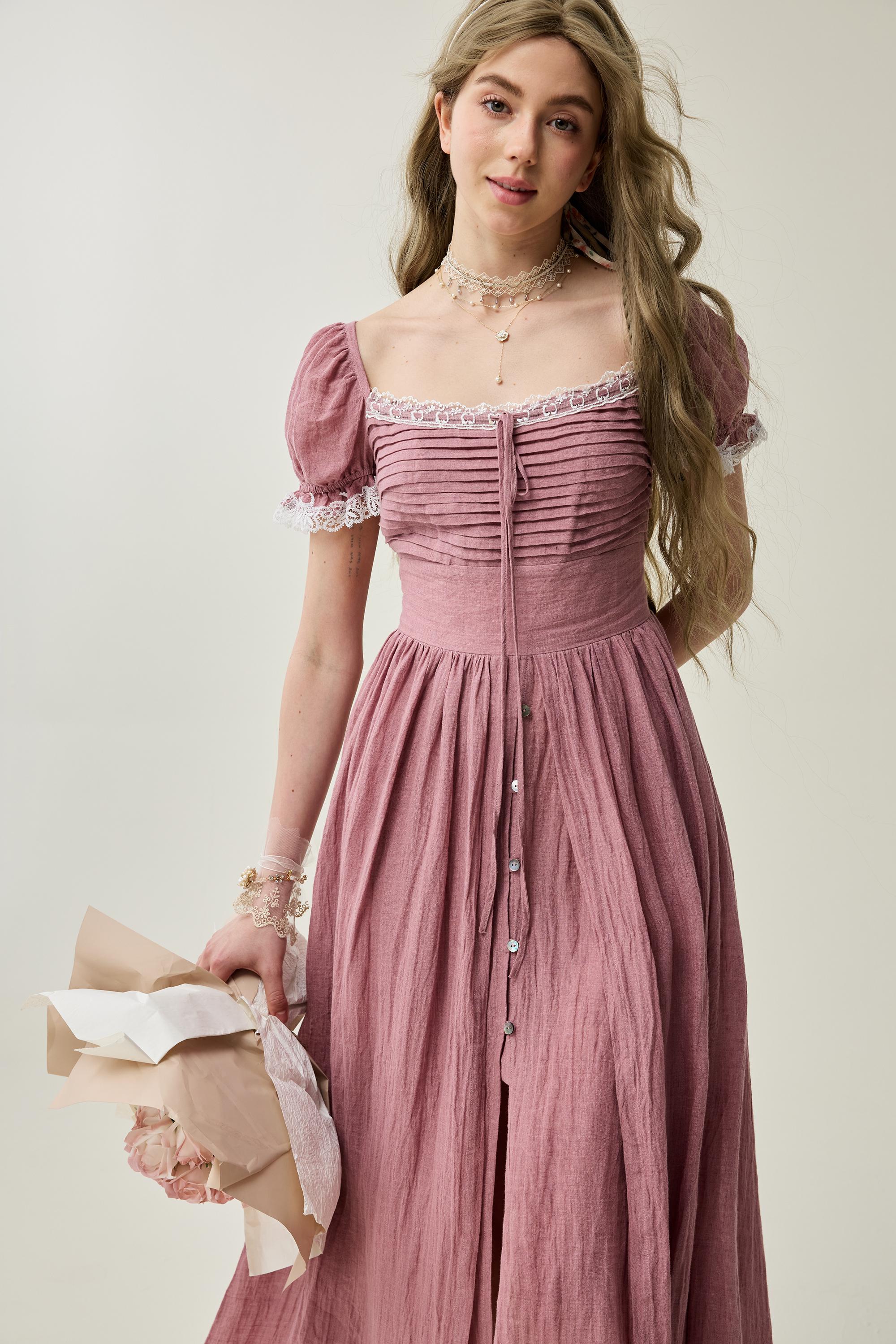 Monet Haze 26 | Fairy layered Linen Dress with pintucks - Image 8