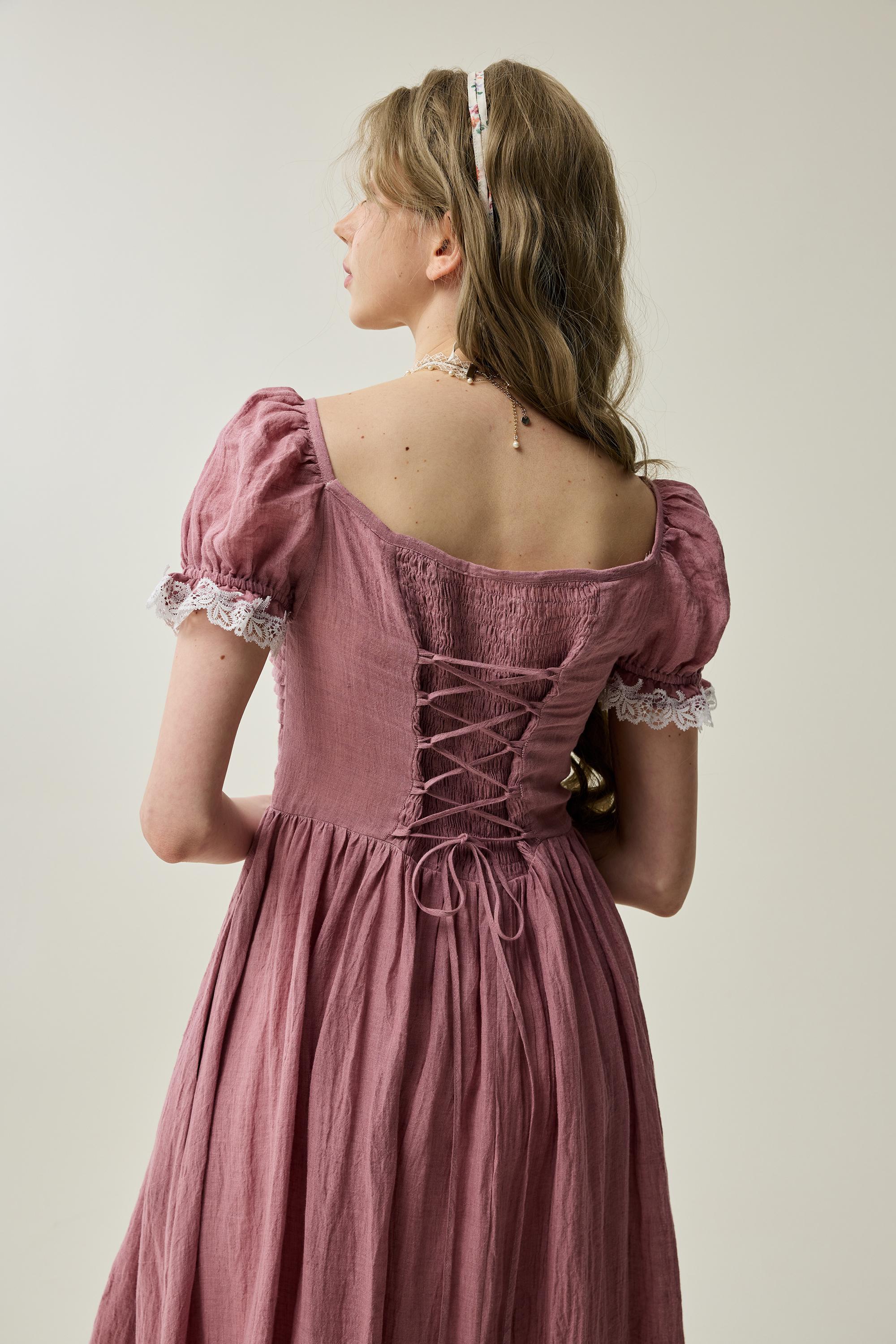 Monet Haze 26 | Fairy layered Linen Dress with pintucks - Image 9