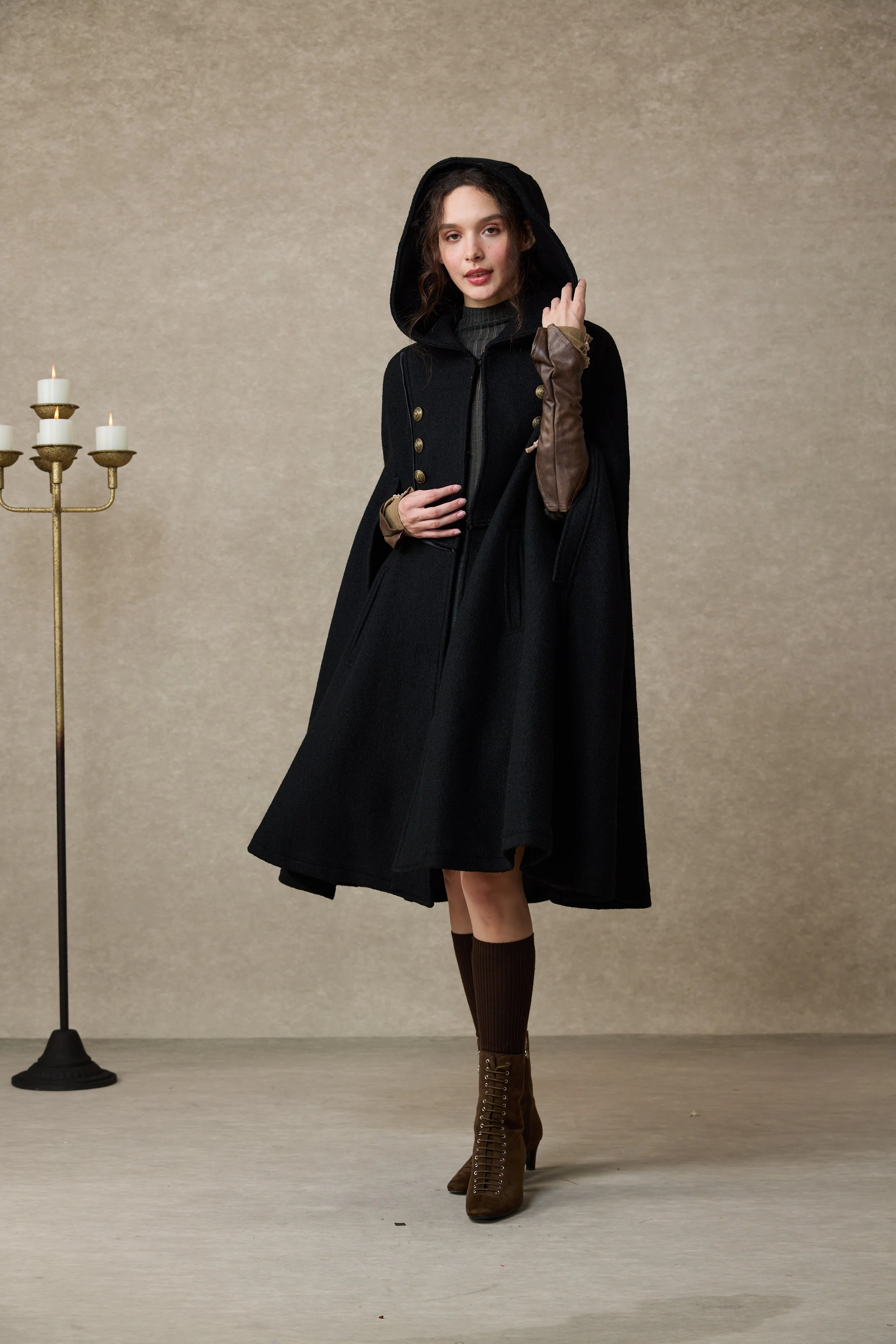 Briar 33 | 100% Wool Hooded Cape Coat - Image 10
