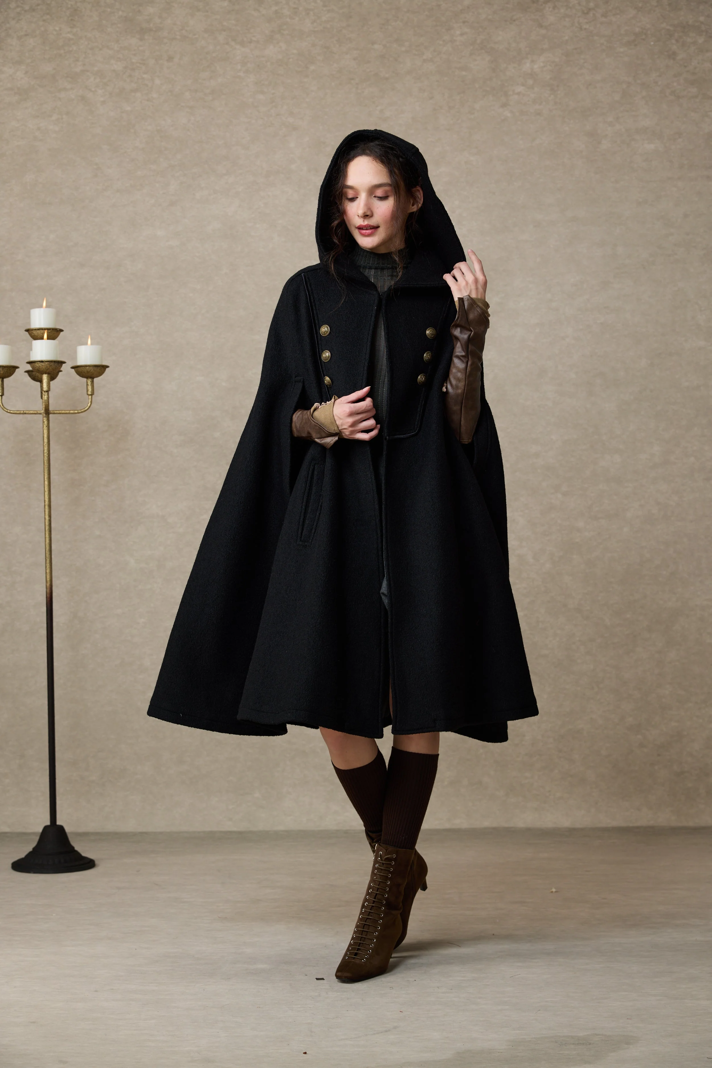 Briar 33 | 100% Wool Hooded Cape Coat - Image 13