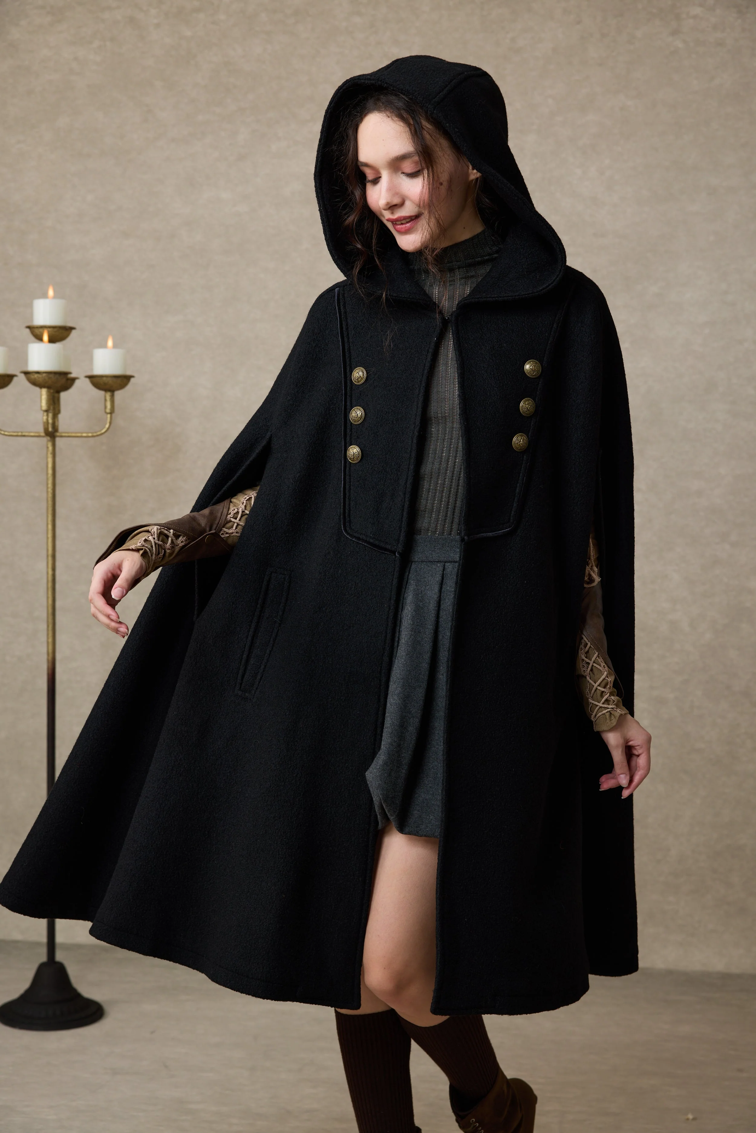 Briar 33 | 100% Wool Hooded Cape Coat - Image 5
