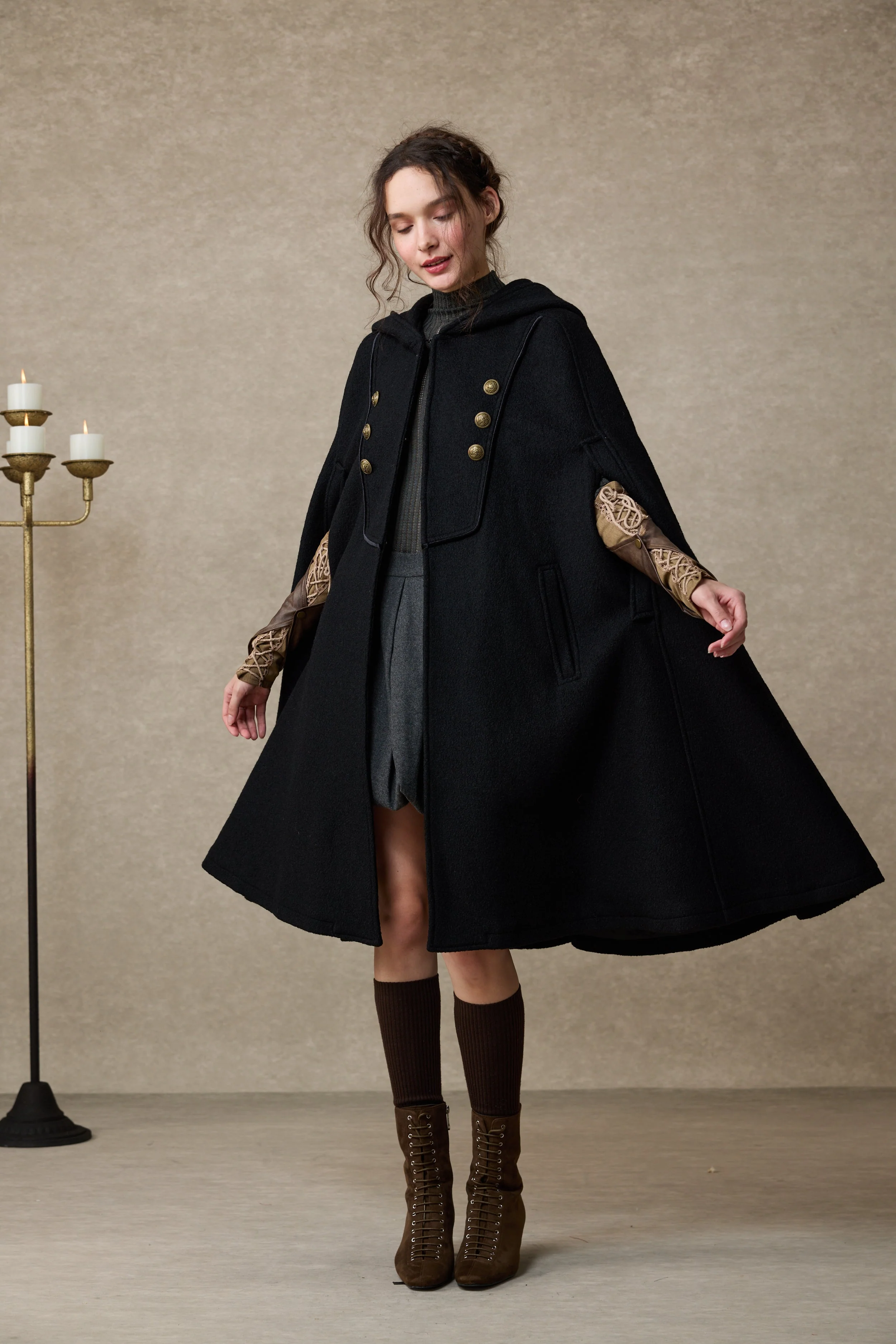Briar 33 | 100% Wool Hooded Cape Coat - Image 6