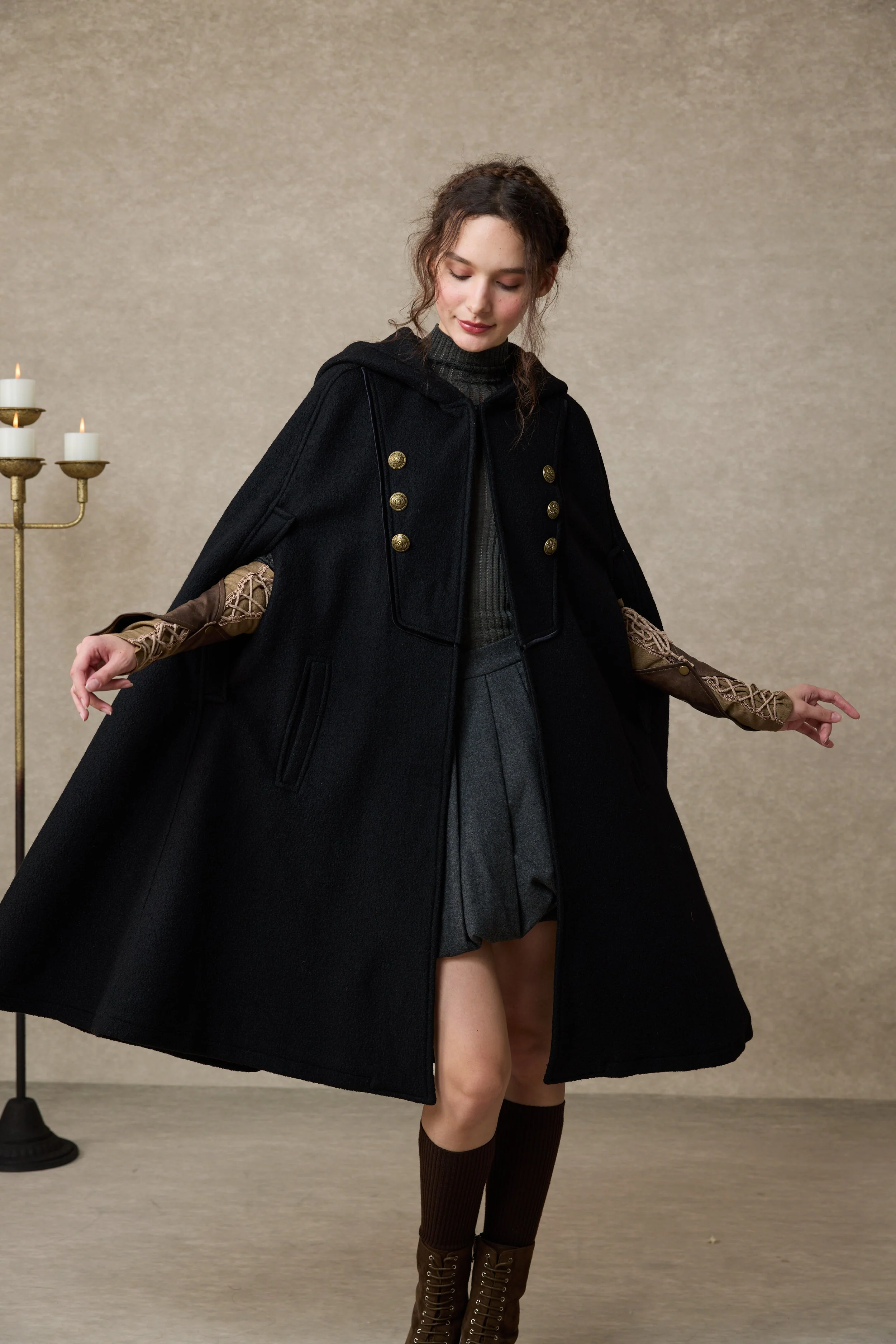 Briar 33 | 100% Wool Hooded Cape Coat - Image 7