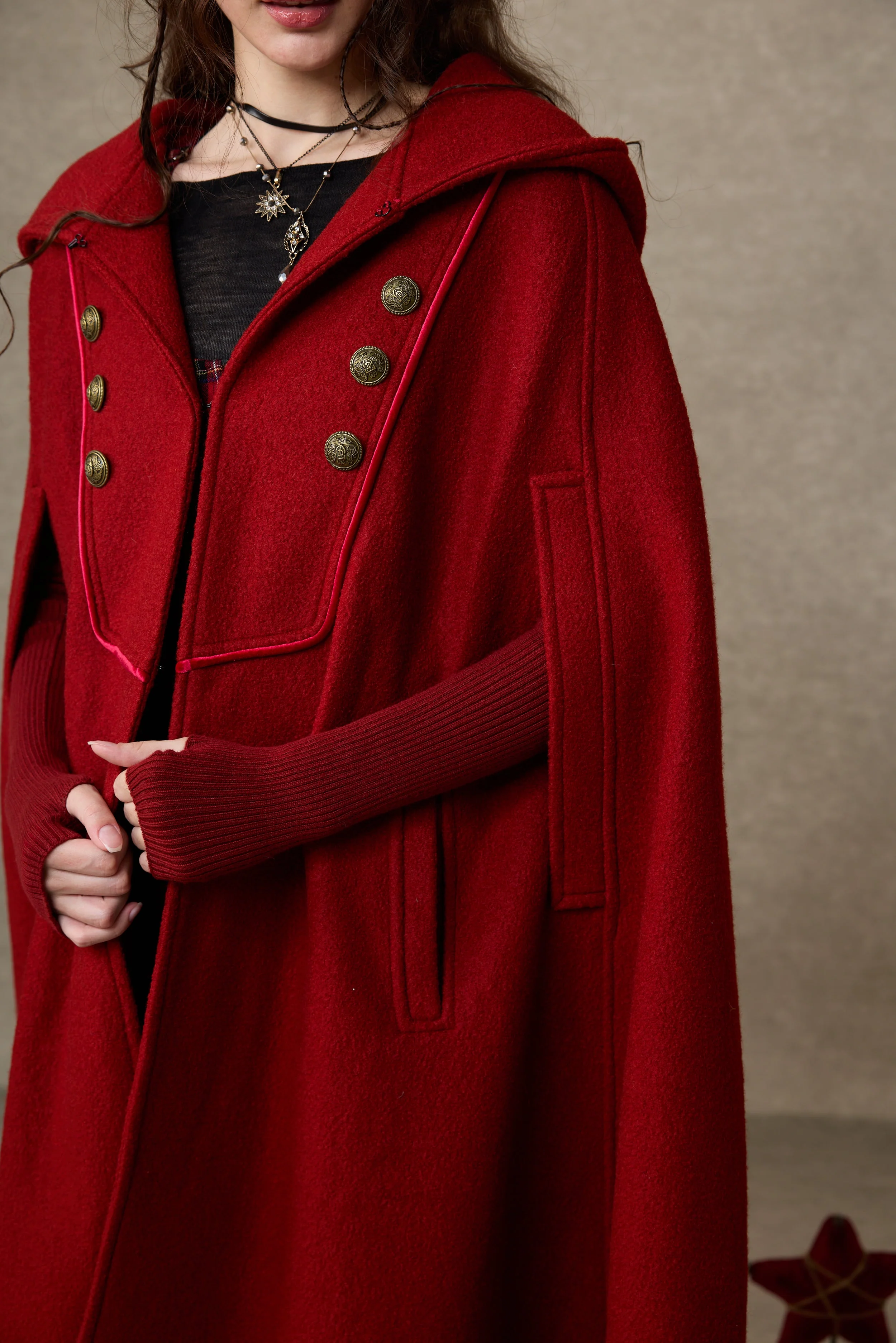 Briar 33 | 100% Wool Hooded Cape Coat - Image 10