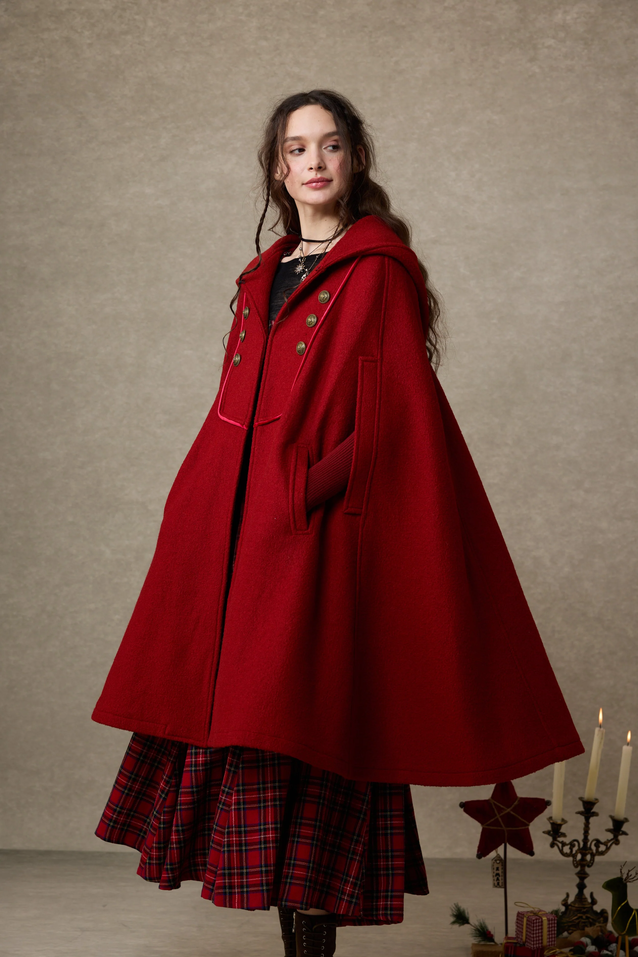 Briar 33 | 100% Wool Hooded Cape Coat - Image 5