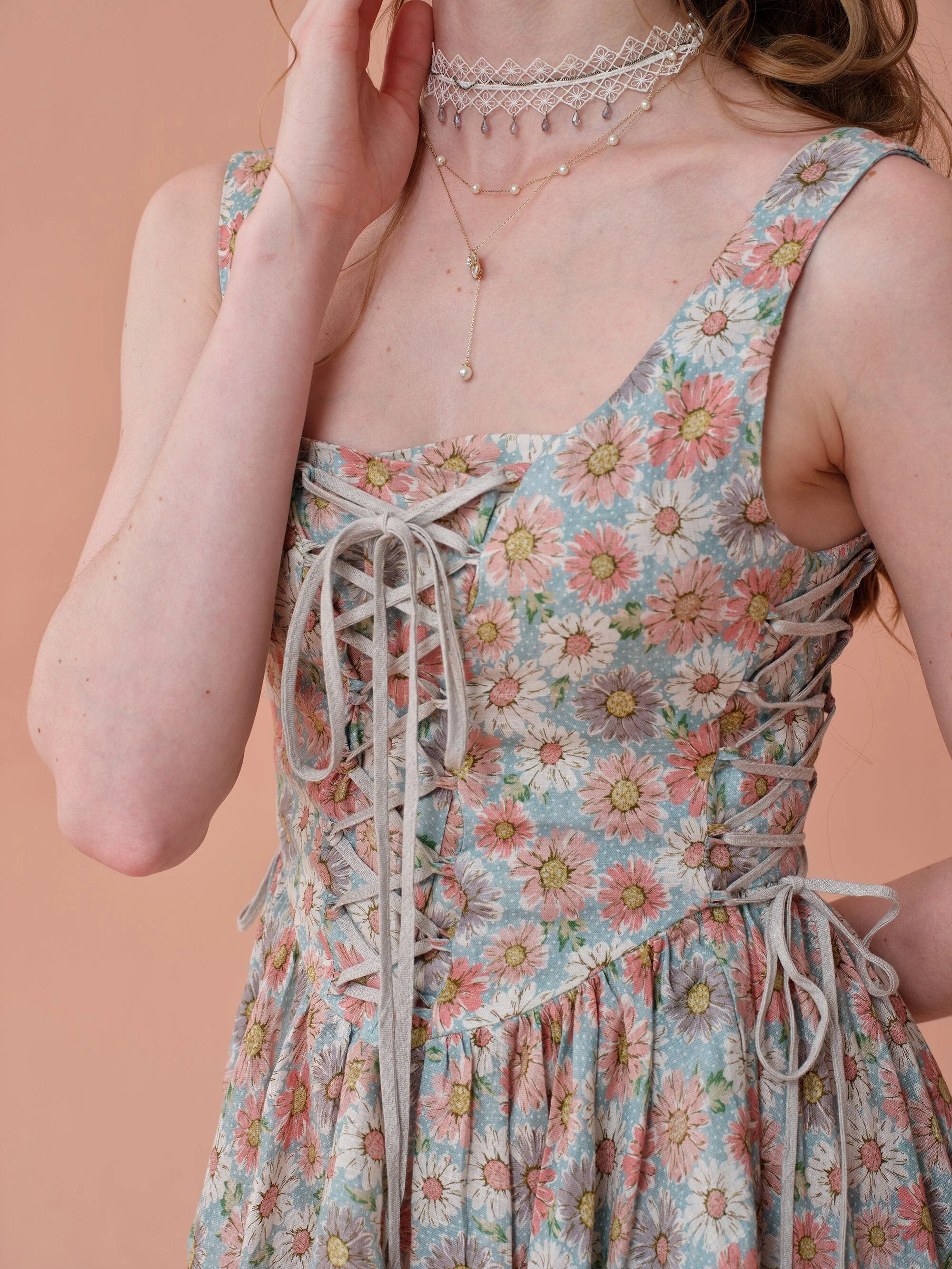 Adelia 17 | lace up daisy linen dress - Image 14