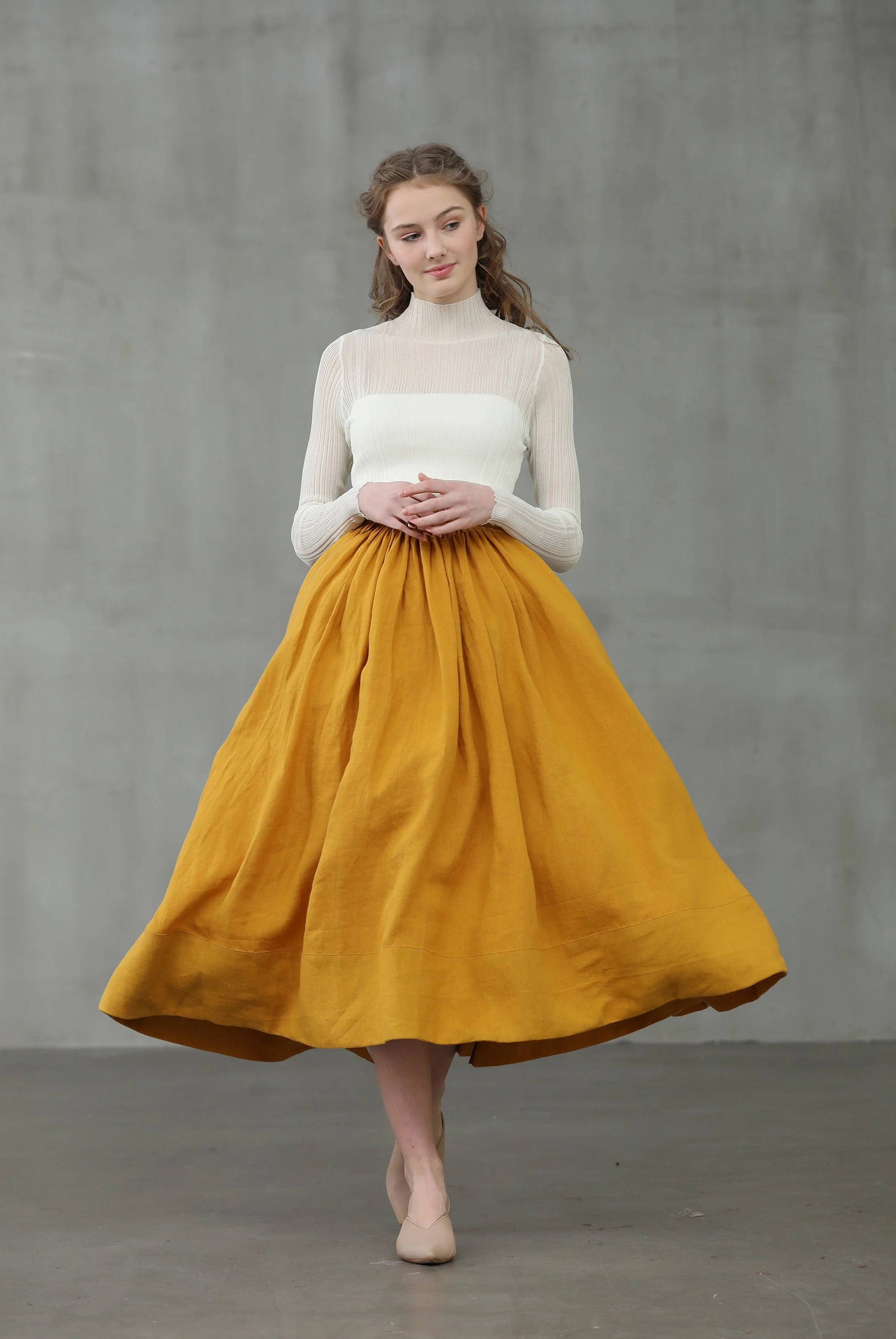 Daisy 03 | Pastel Green Linen Skirt - Image 16
