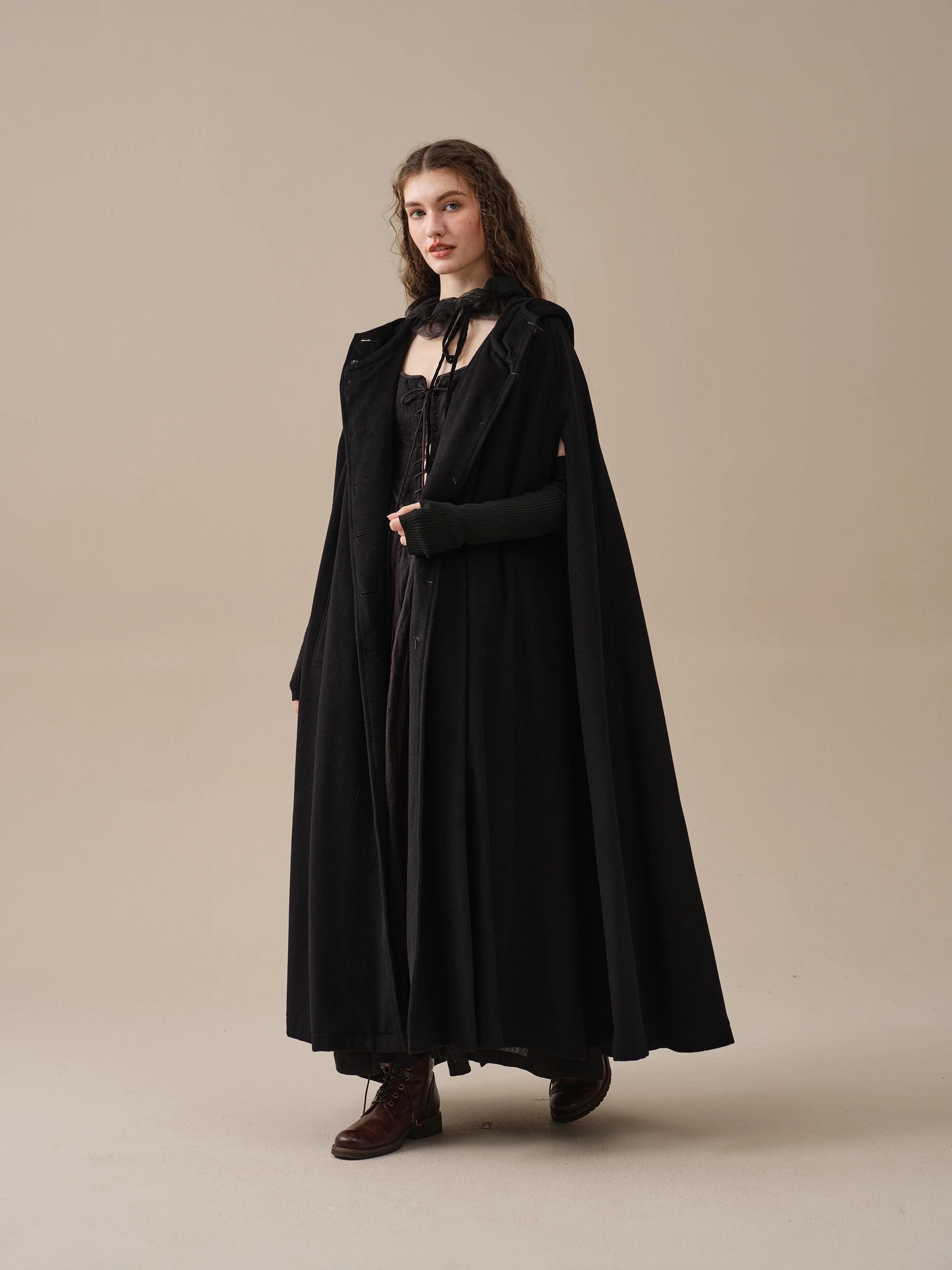 ARIEL 14 | HOODED WOOL CLOAK COAT - Image 10