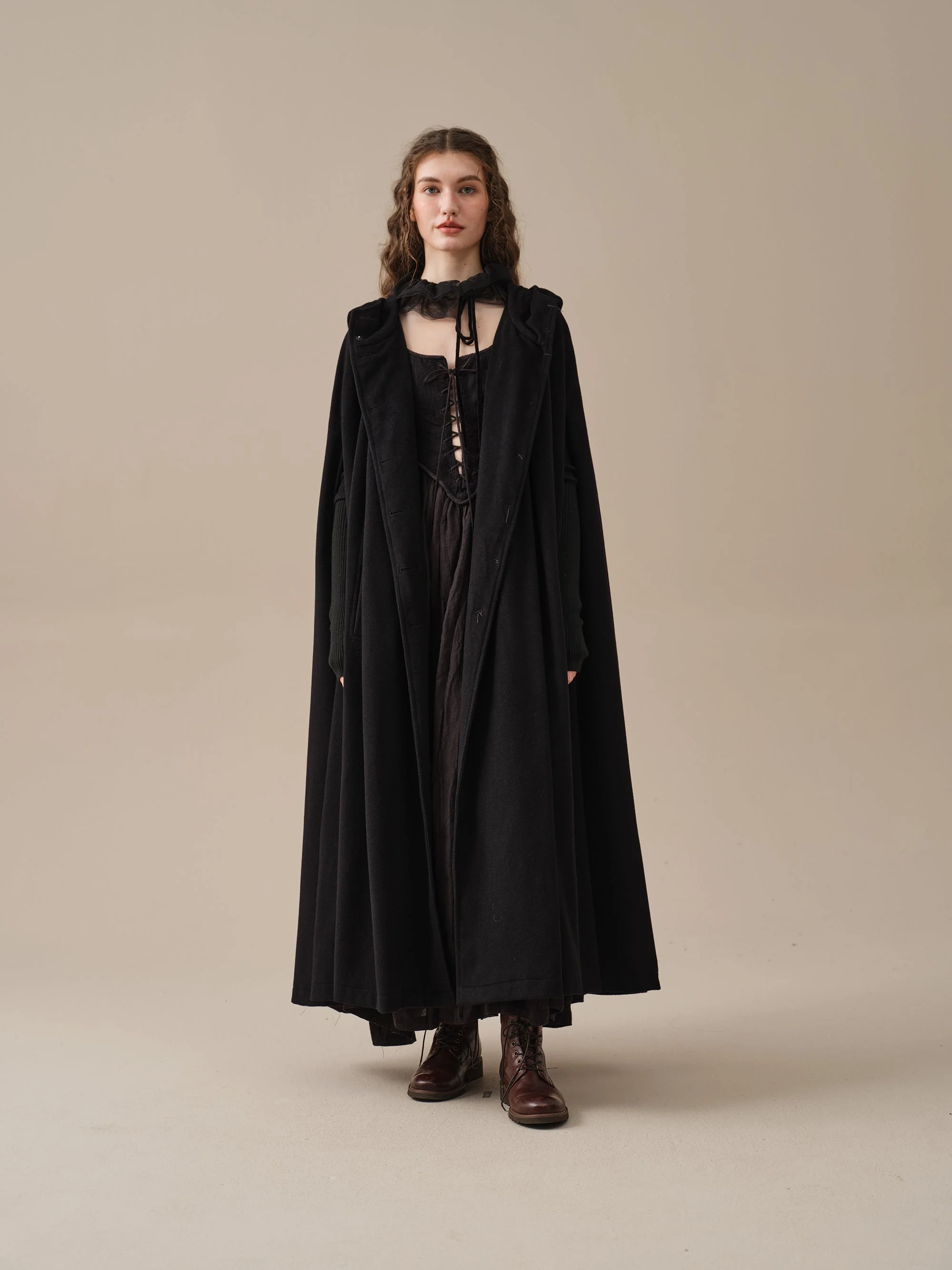 ARIEL 14 | HOODED WOOL CLOAK COAT - Image 11