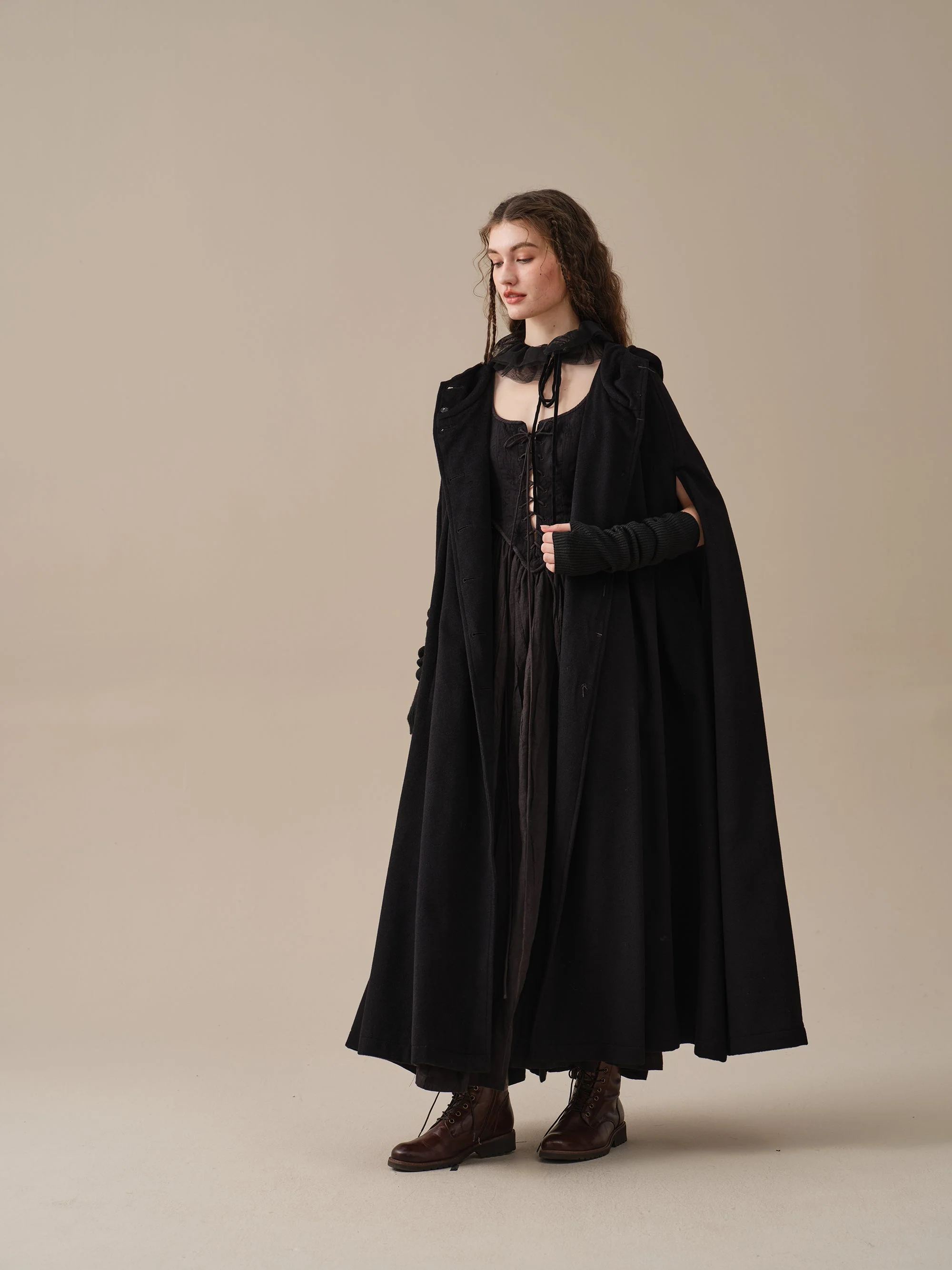 ARIEL 14 | HOODED WOOL CLOAK COAT - Image 12