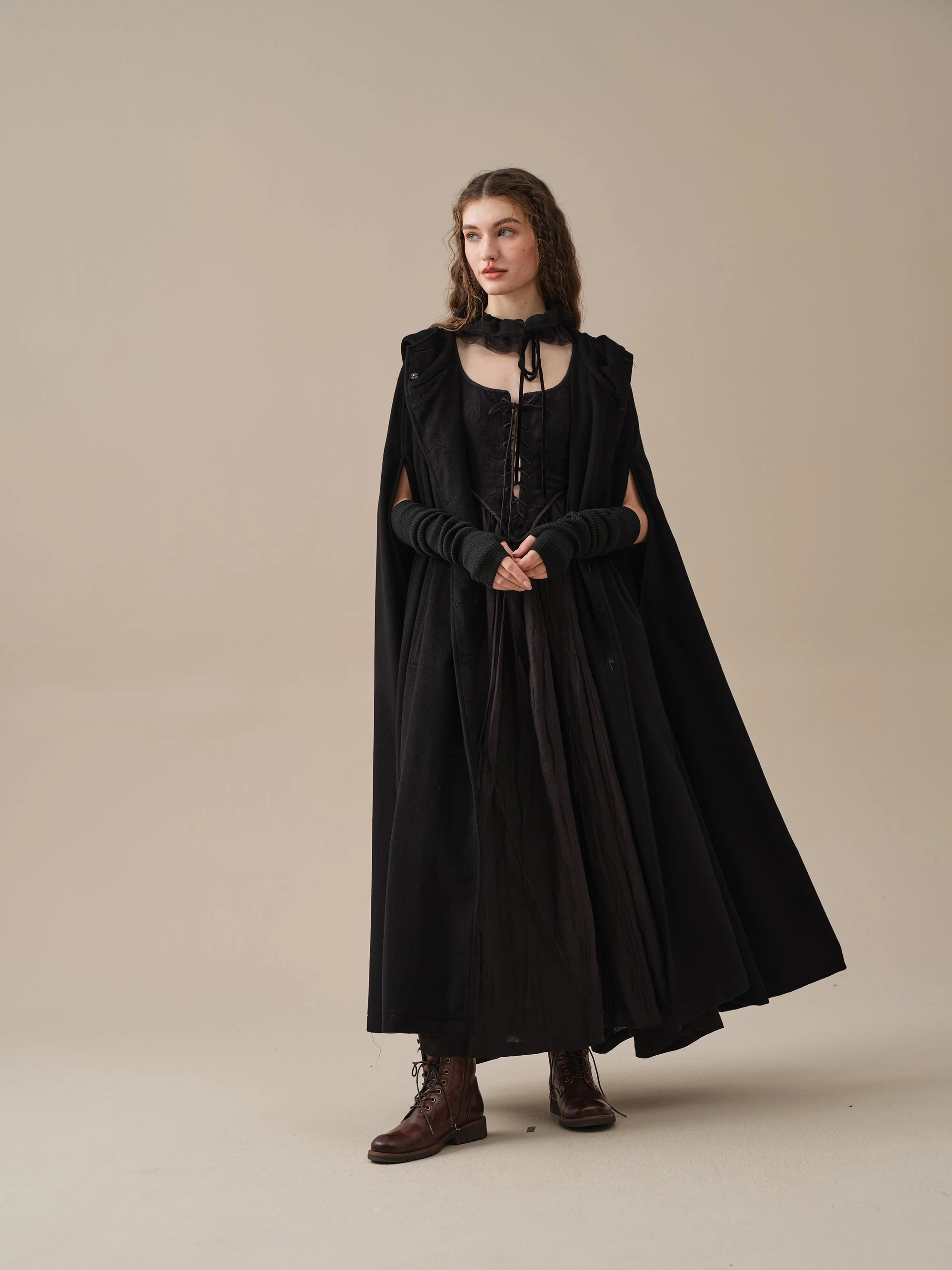 ARIEL 14 | HOODED WOOL CLOAK COAT - Image 14
