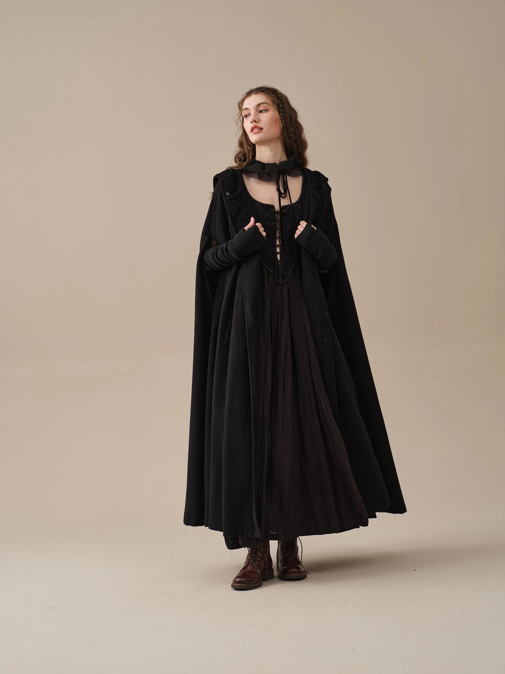 ARIEL 14 | HOODED WOOL CLOAK COAT - Image 15