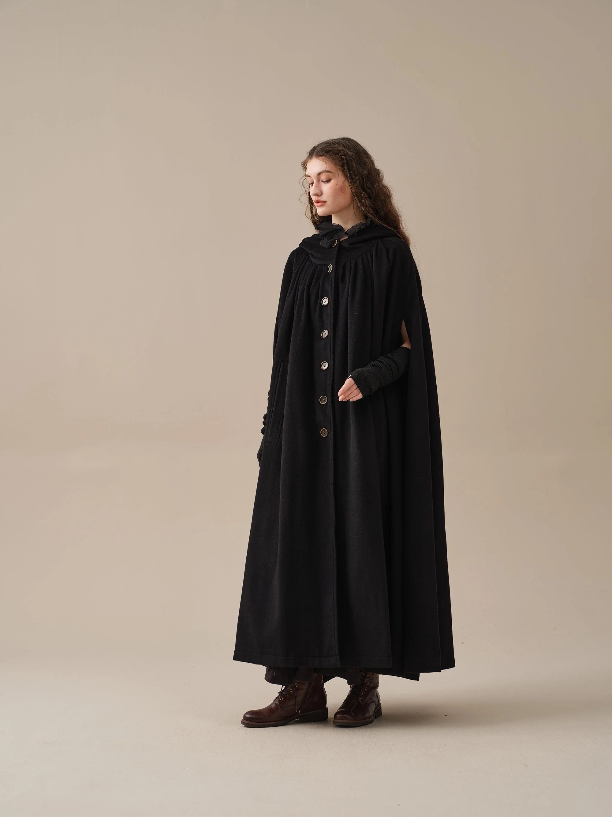 ARIEL 14 | HOODED WOOL CLOAK COAT - Image 19