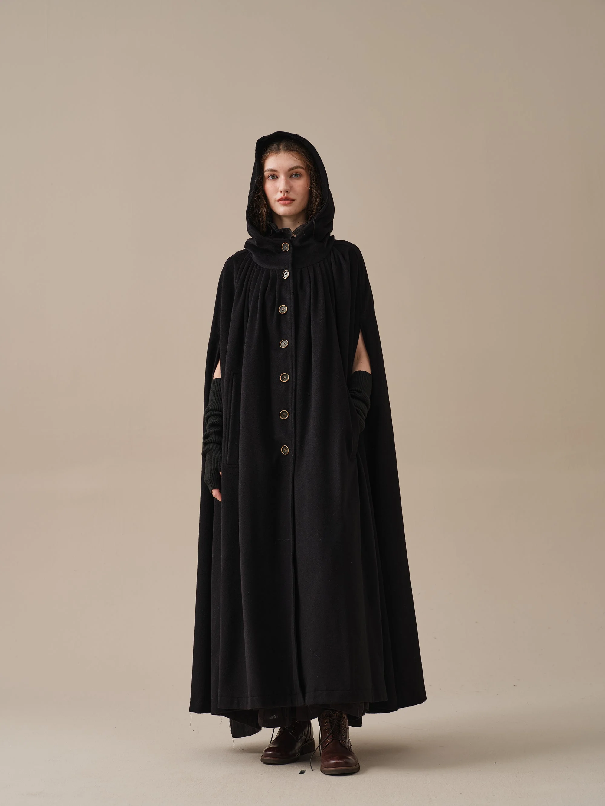 ARIEL 14 | HOODED WOOL CLOAK COAT - Image 20