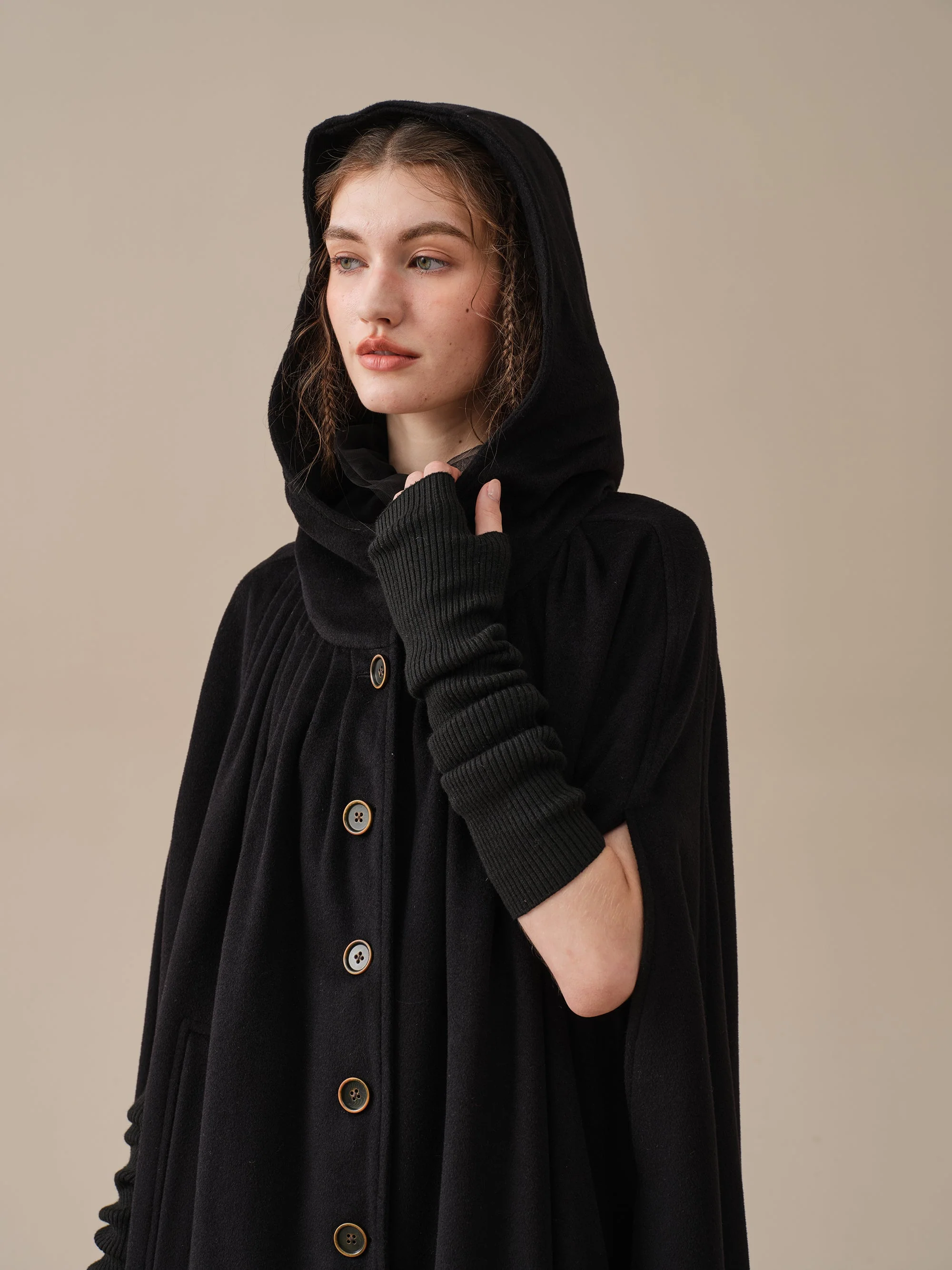 ARIEL 14 | HOODED WOOL CLOAK COAT - Image 22
