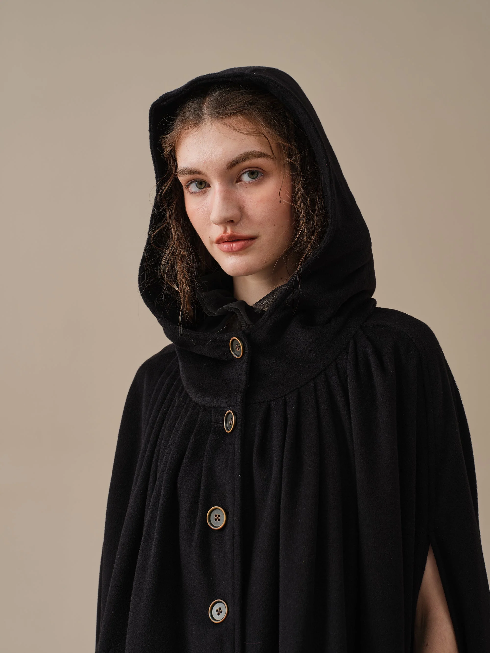 ARIEL 14 | HOODED WOOL CLOAK COAT - Image 23