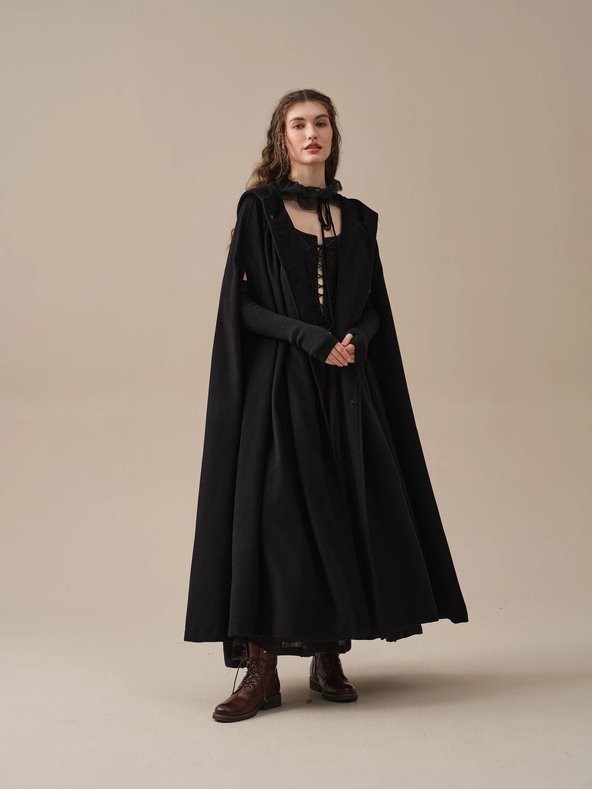 ARIEL 14 | HOODED WOOL CLOAK COAT - Image 26