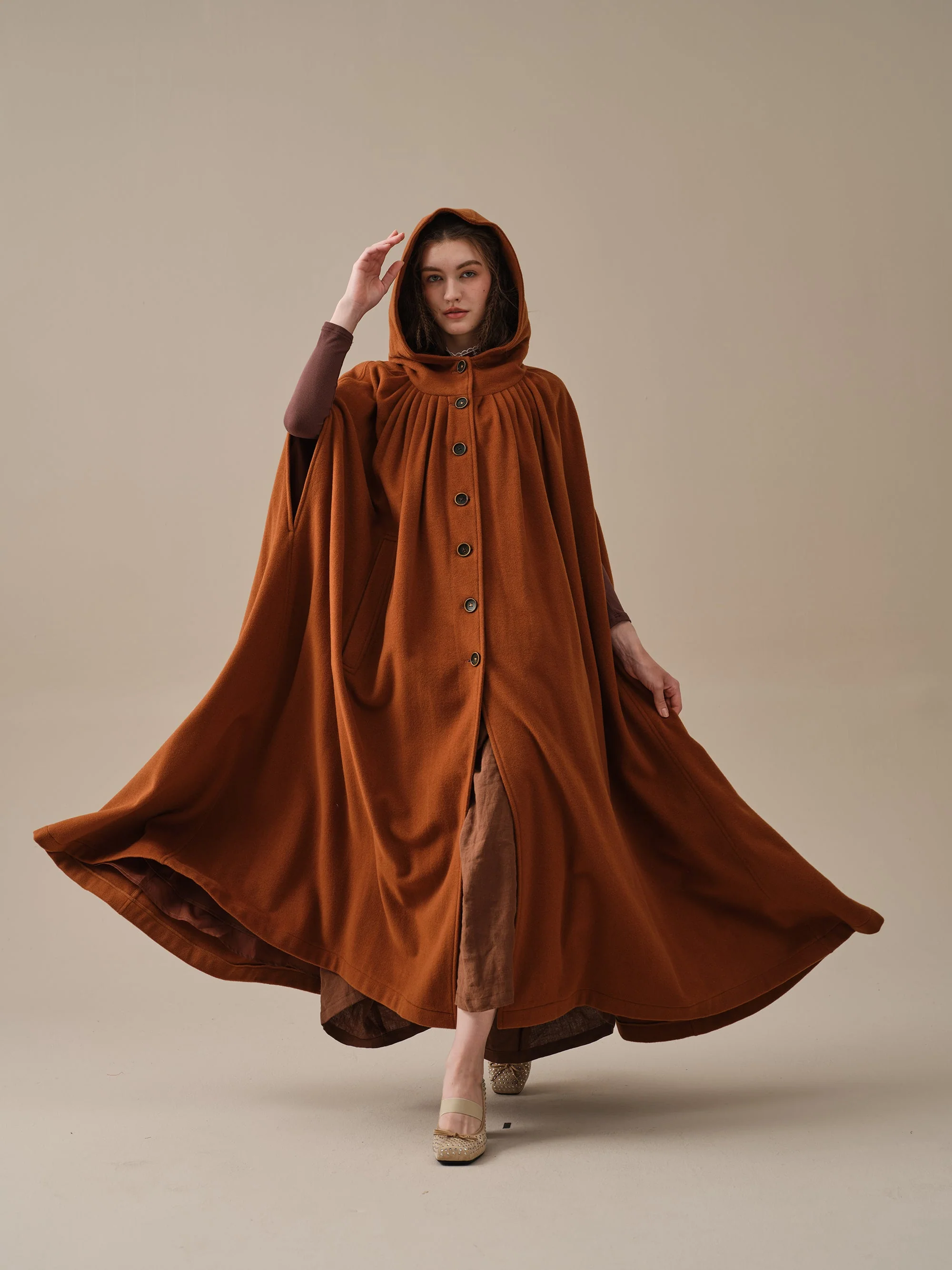 ARIEL 14 | HOODED WOOL CLOAK COAT - Image 27