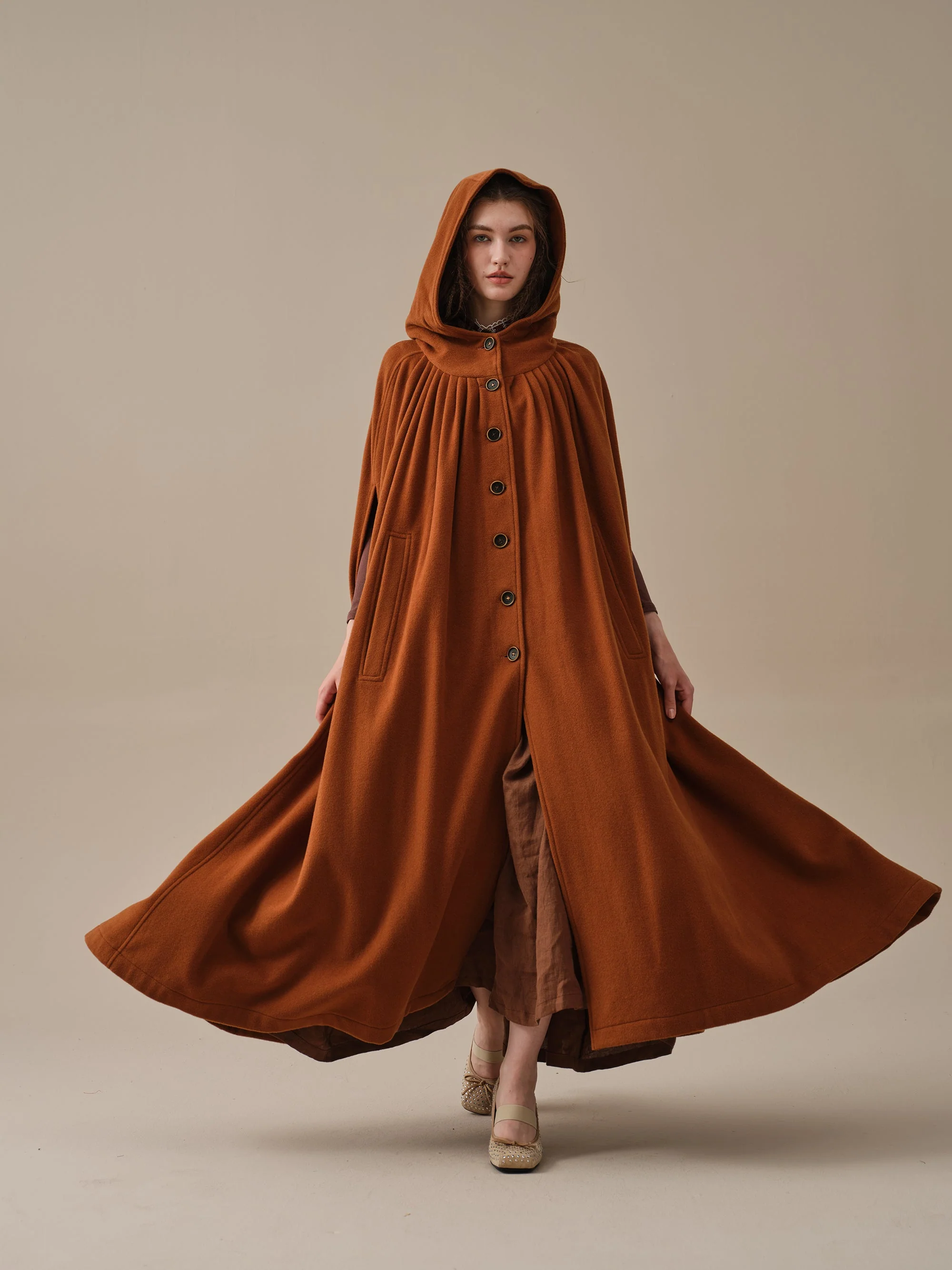 ARIEL 14 | HOODED WOOL CLOAK COAT - Image 28