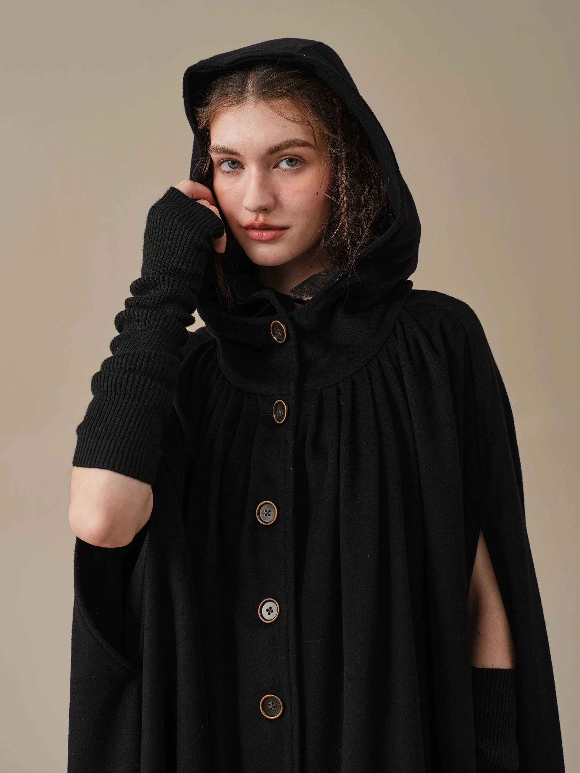 ARIEL 14 | HOODED WOOL CLOAK COAT - Image 3
