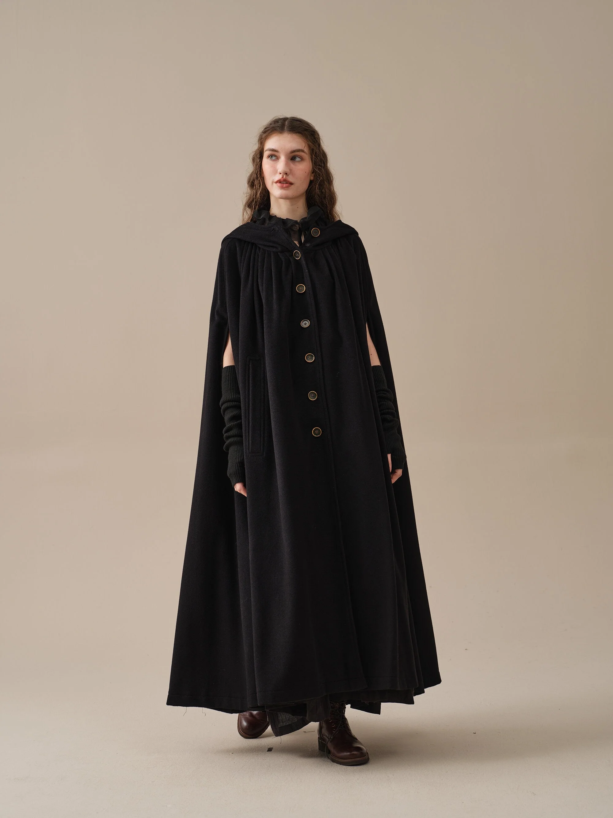 ARIEL 14 | HOODED WOOL CLOAK COAT - Image 6