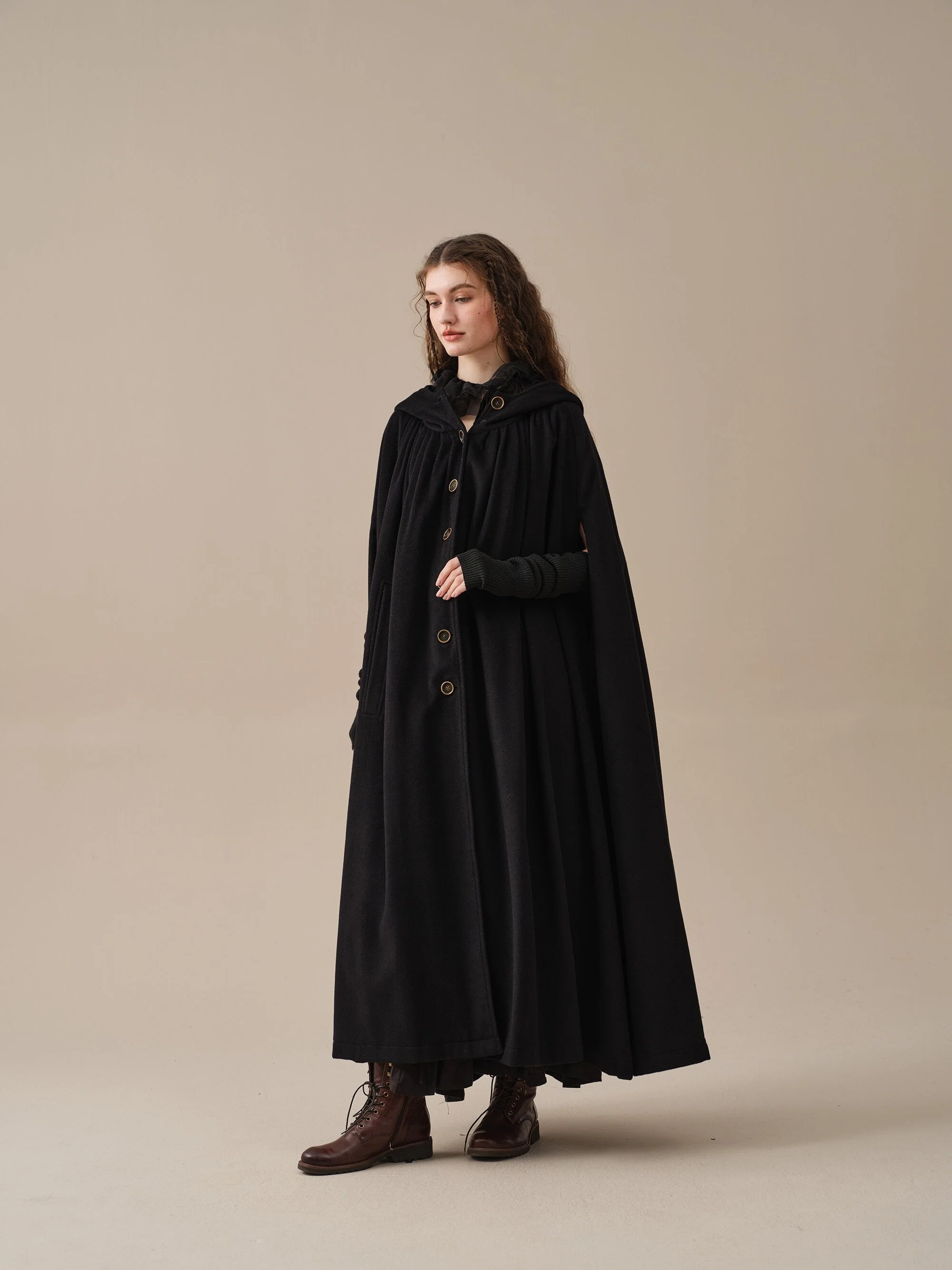 ARIEL 14 | HOODED WOOL CLOAK COAT - Image 7