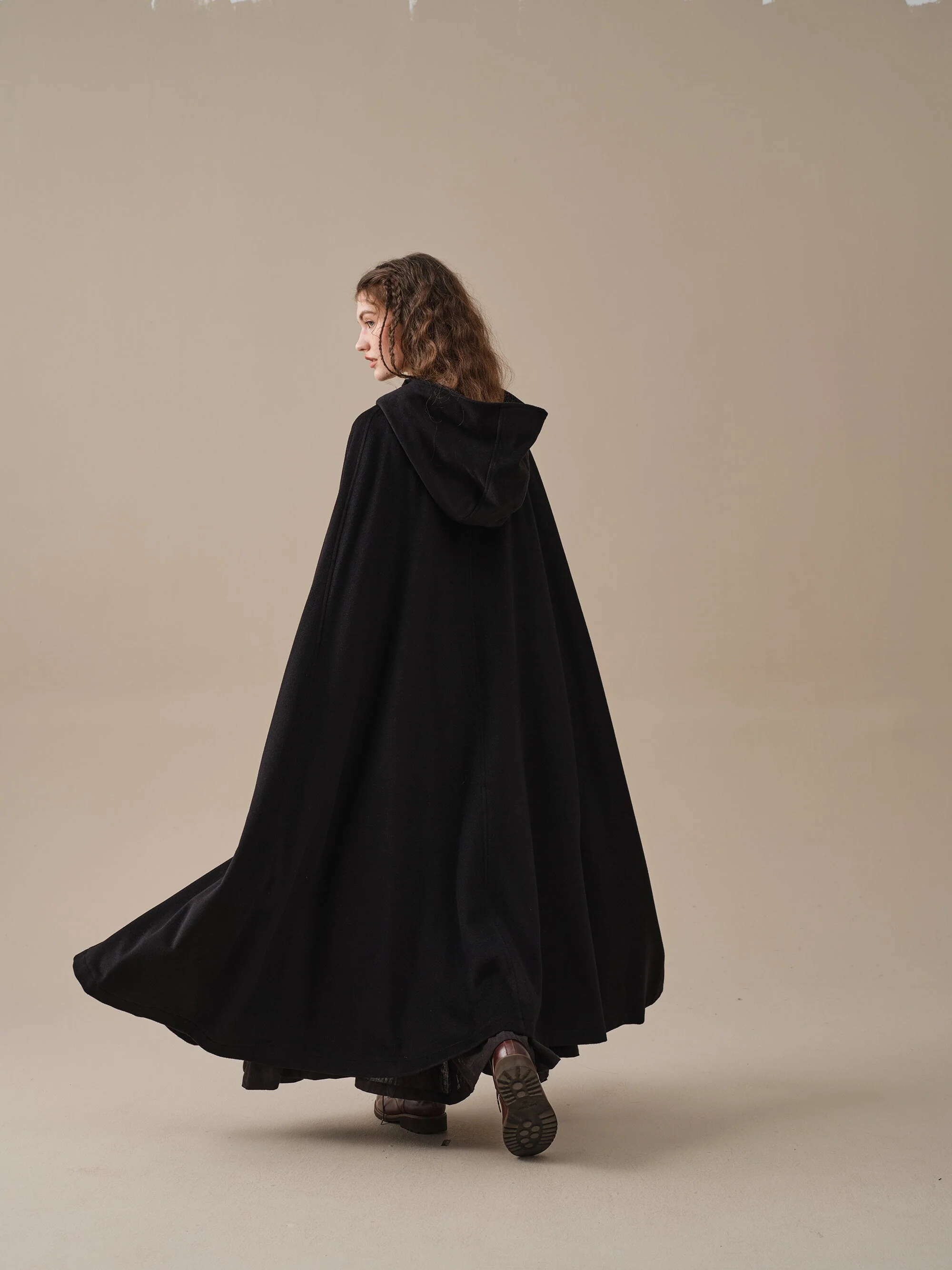 ARIEL 14 | HOODED WOOL CLOAK COAT - Image 8