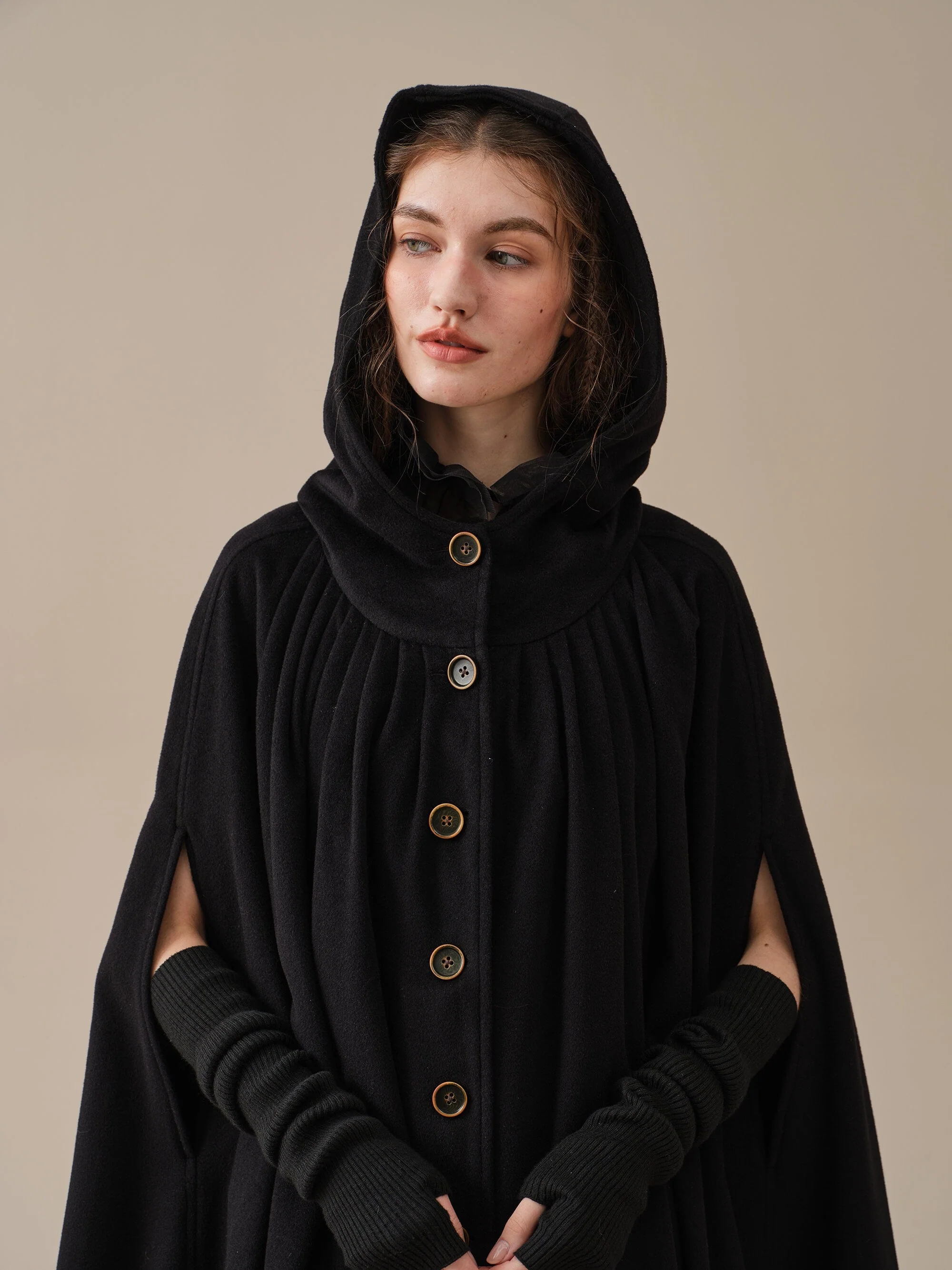 ARIEL 14 | HOODED WOOL CLOAK COAT - Image 9