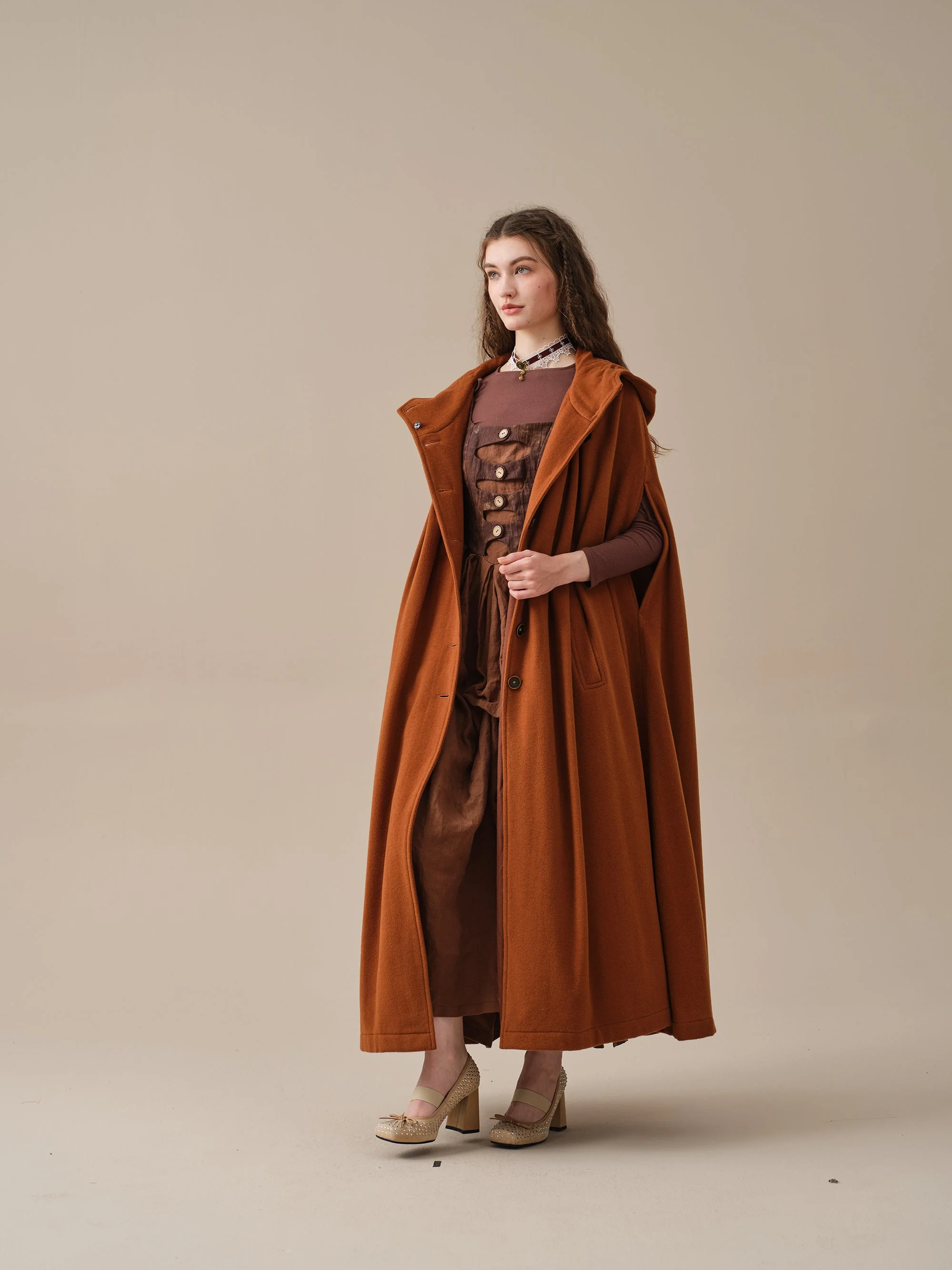 ARIEL 14 | HOODED WOOL CLOAK COAT - Image 10