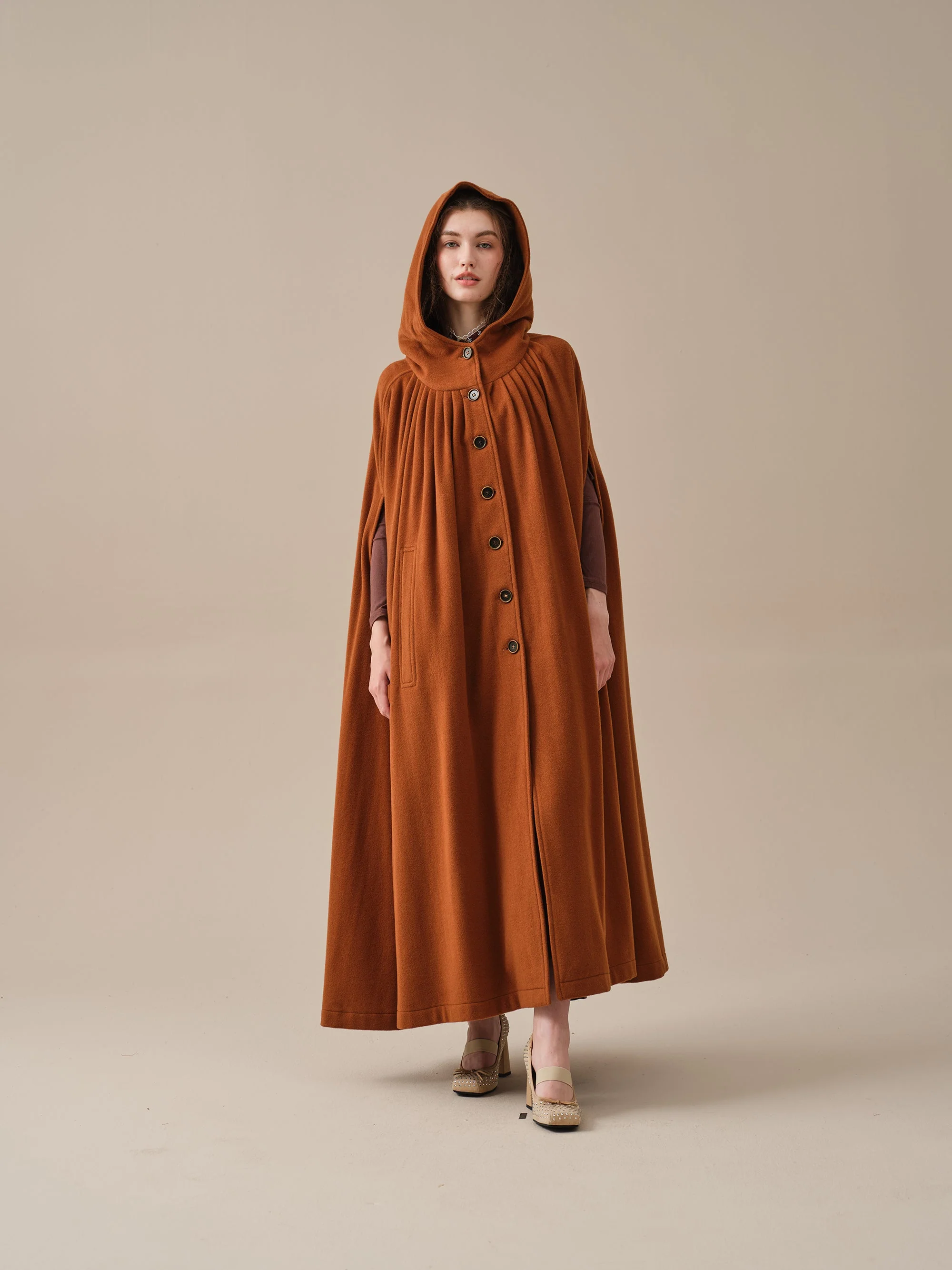ARIEL 14 | HOODED WOOL CLOAK COAT - Image 11