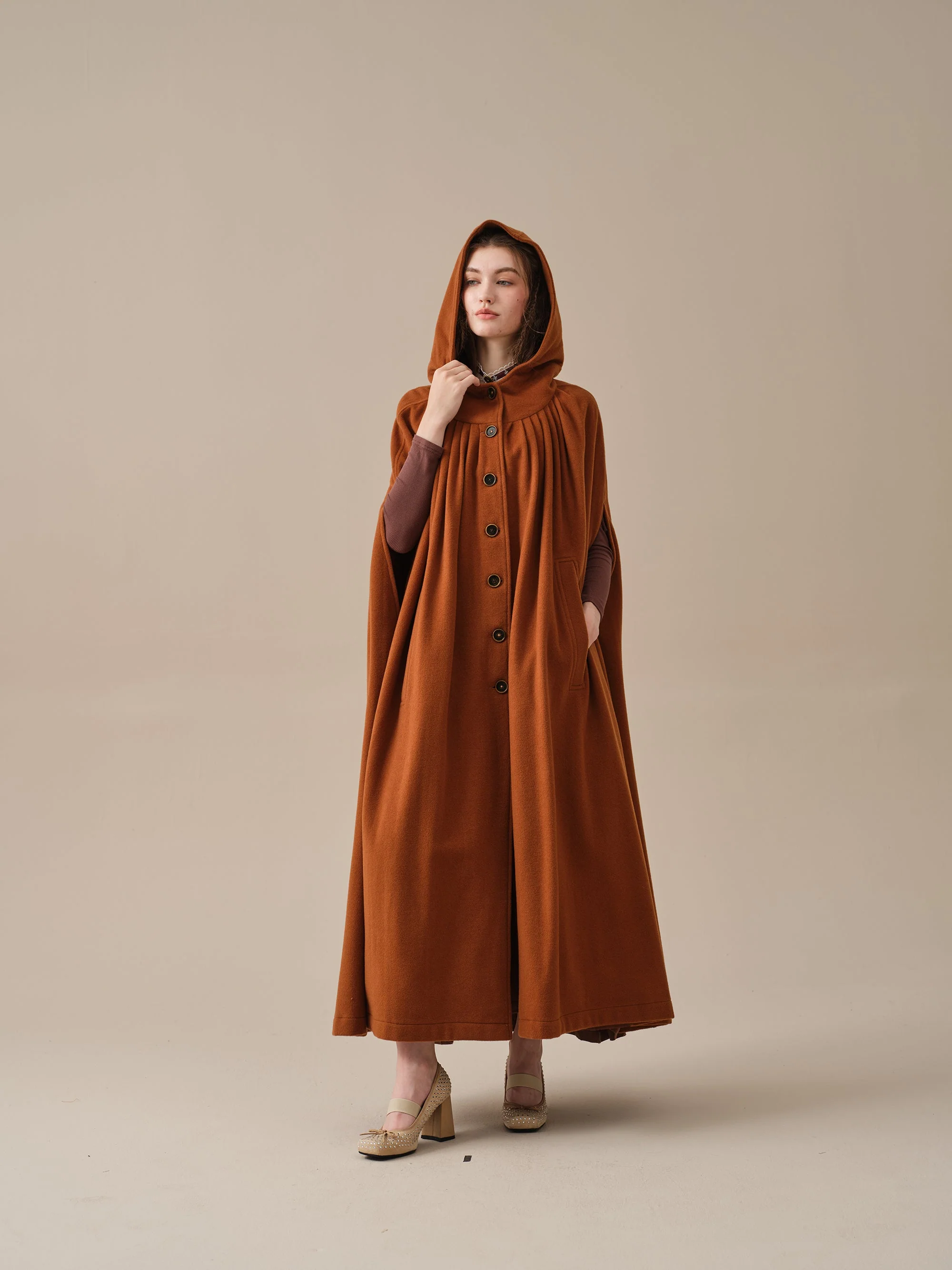 ARIEL 14 | HOODED WOOL CLOAK COAT - Image 12