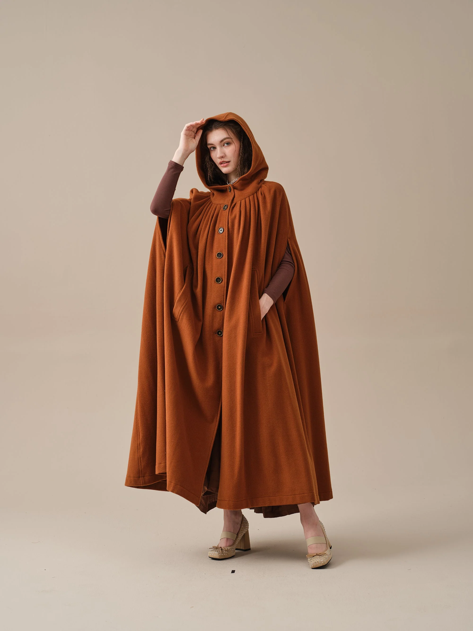 ARIEL 14 | HOODED WOOL CLOAK COAT - Image 13