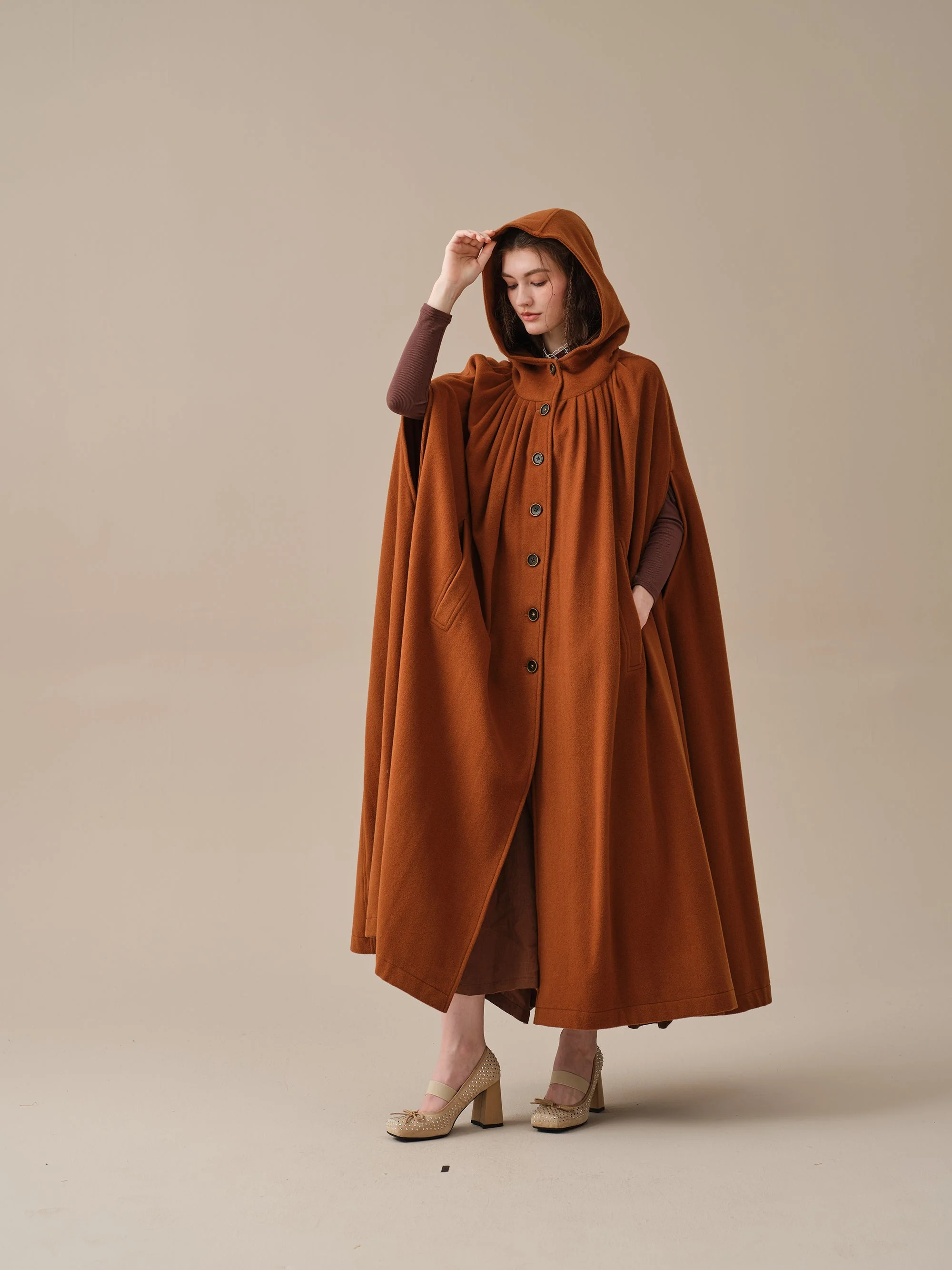 ARIEL 14 | HOODED WOOL CLOAK COAT - Image 14