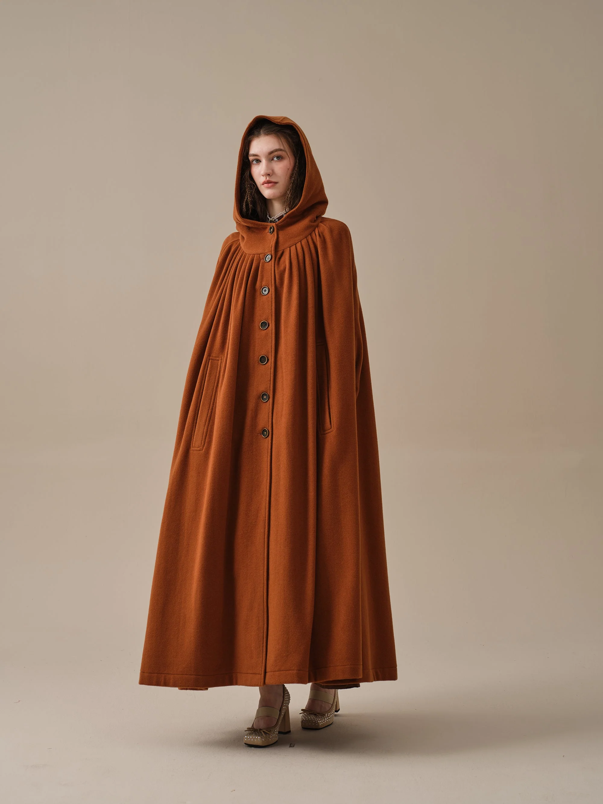ARIEL 14 | HOODED WOOL CLOAK COAT - Image 15