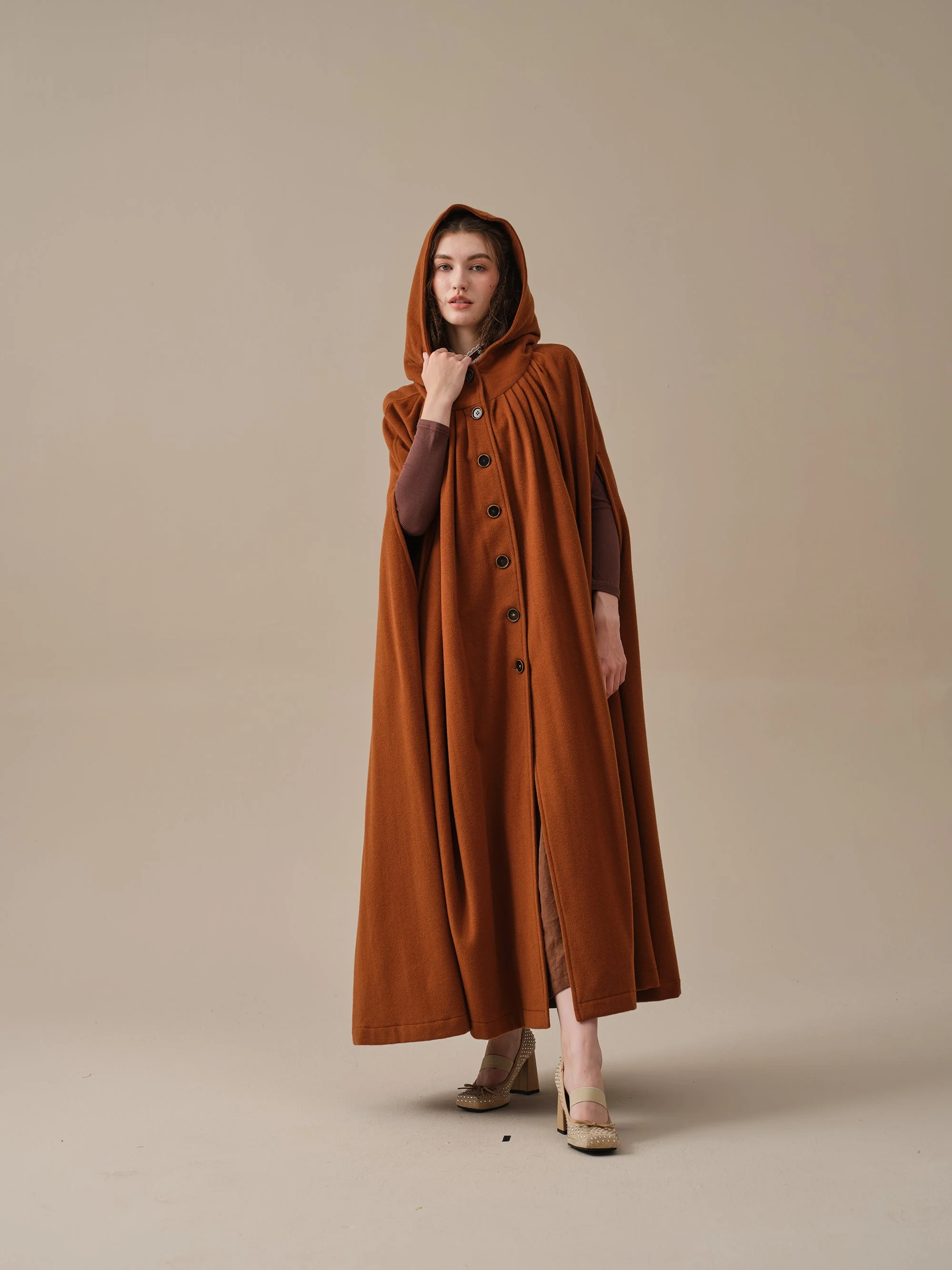 ARIEL 14 | HOODED WOOL CLOAK COAT - Image 16