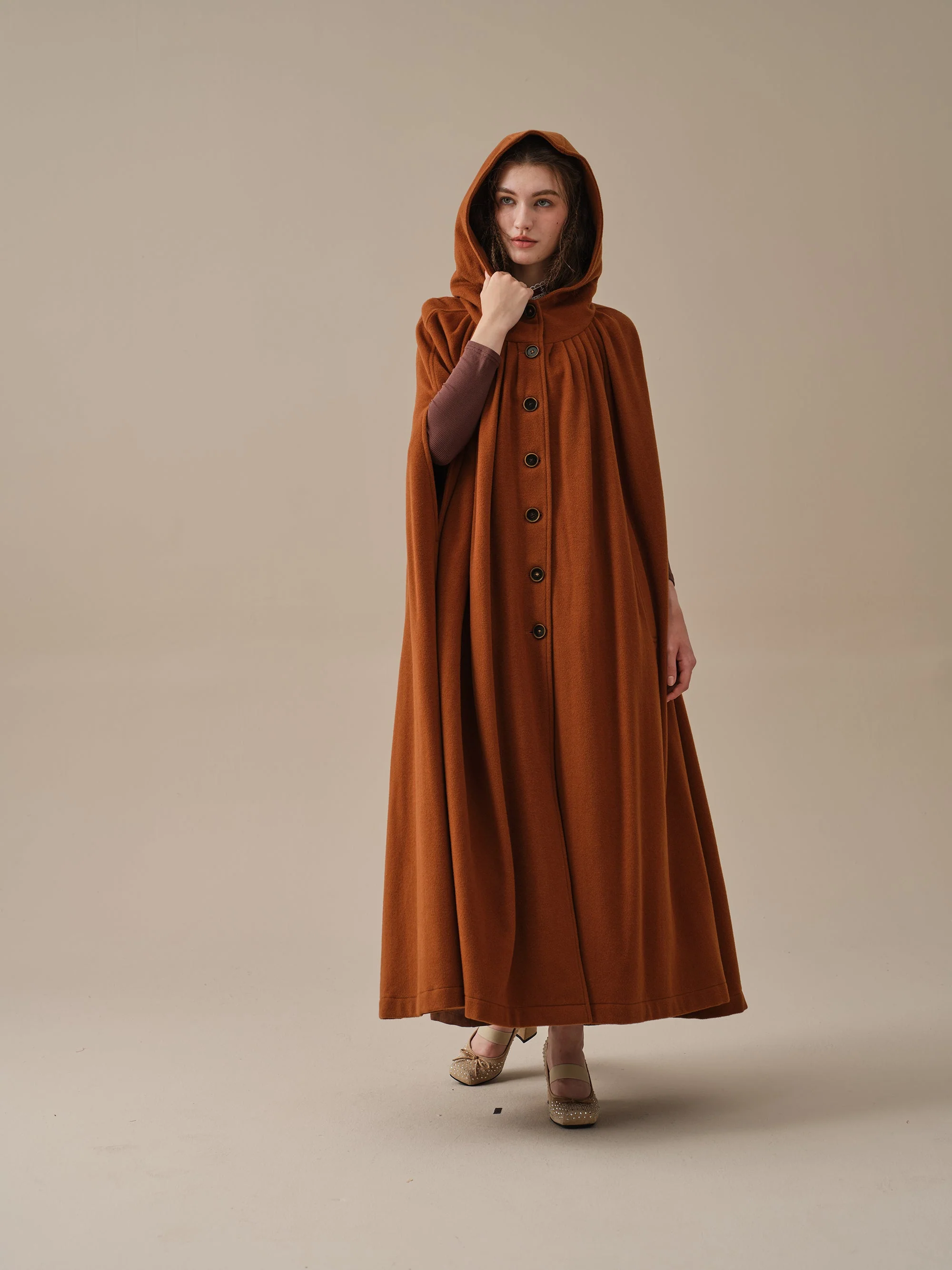 ARIEL 14 | HOODED WOOL CLOAK COAT - Image 17