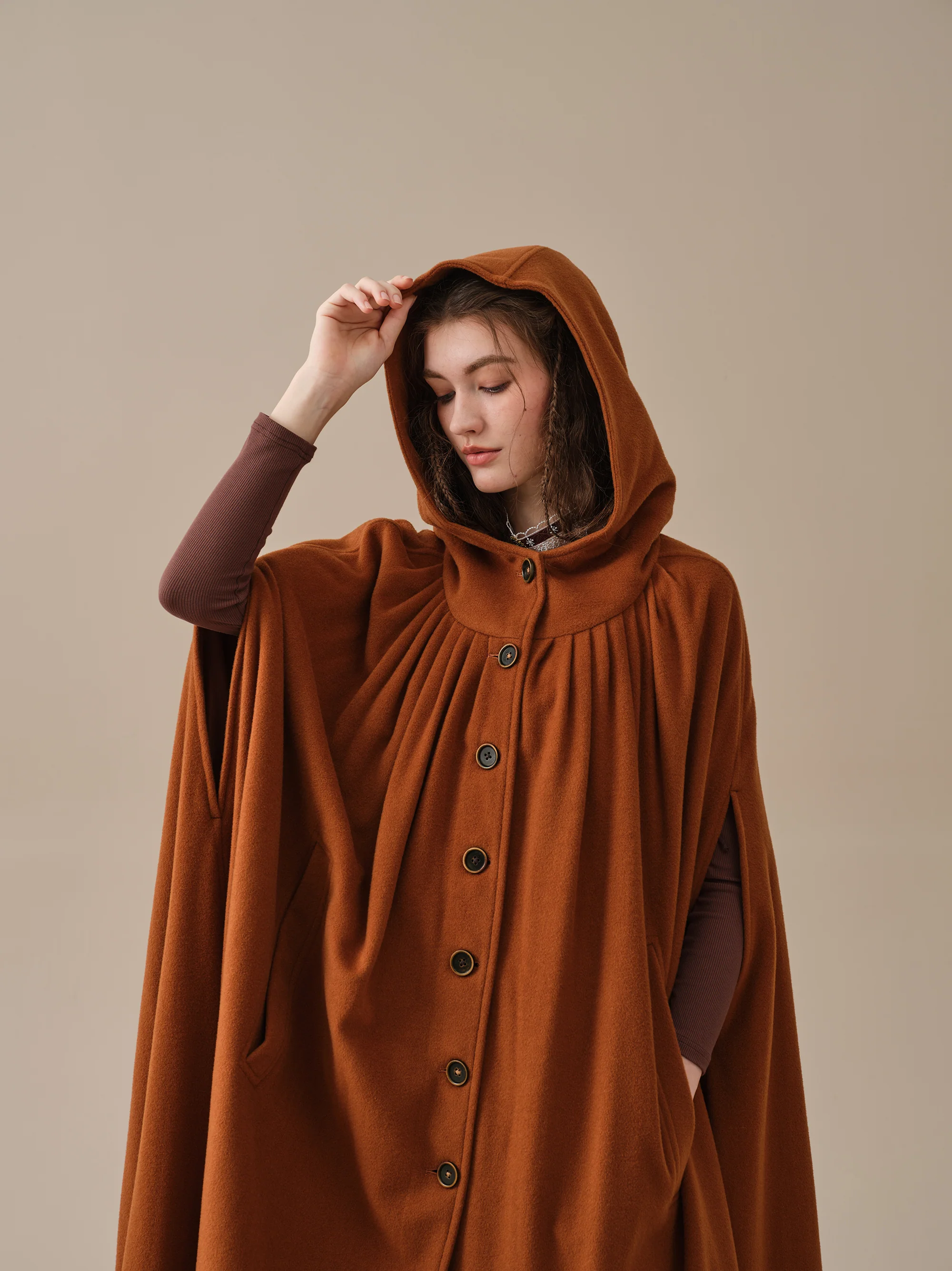 ARIEL 14 | HOODED WOOL CLOAK COAT - Image 18