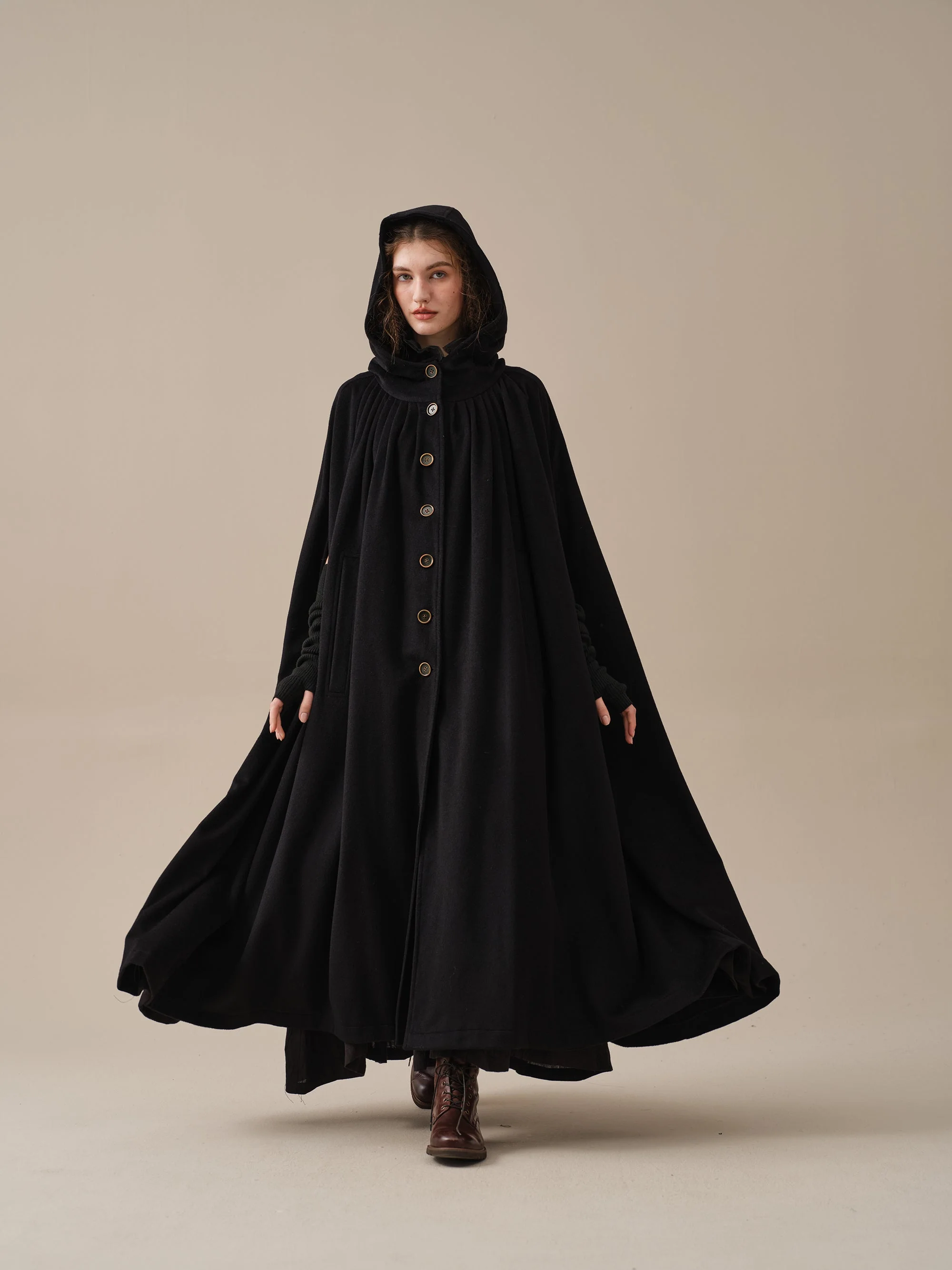 ARIEL 14 | HOODED WOOL CLOAK COAT - Image 21