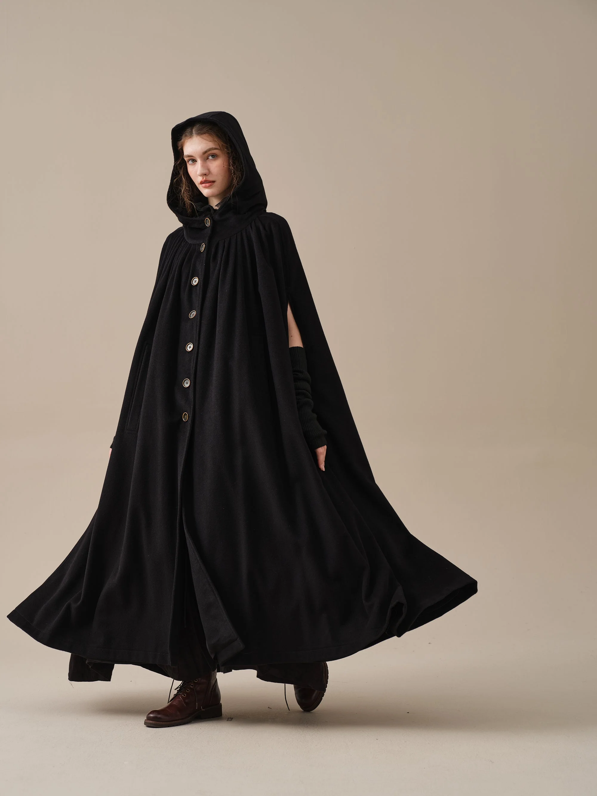 ARIEL 14 | HOODED WOOL CLOAK COAT - Image 22