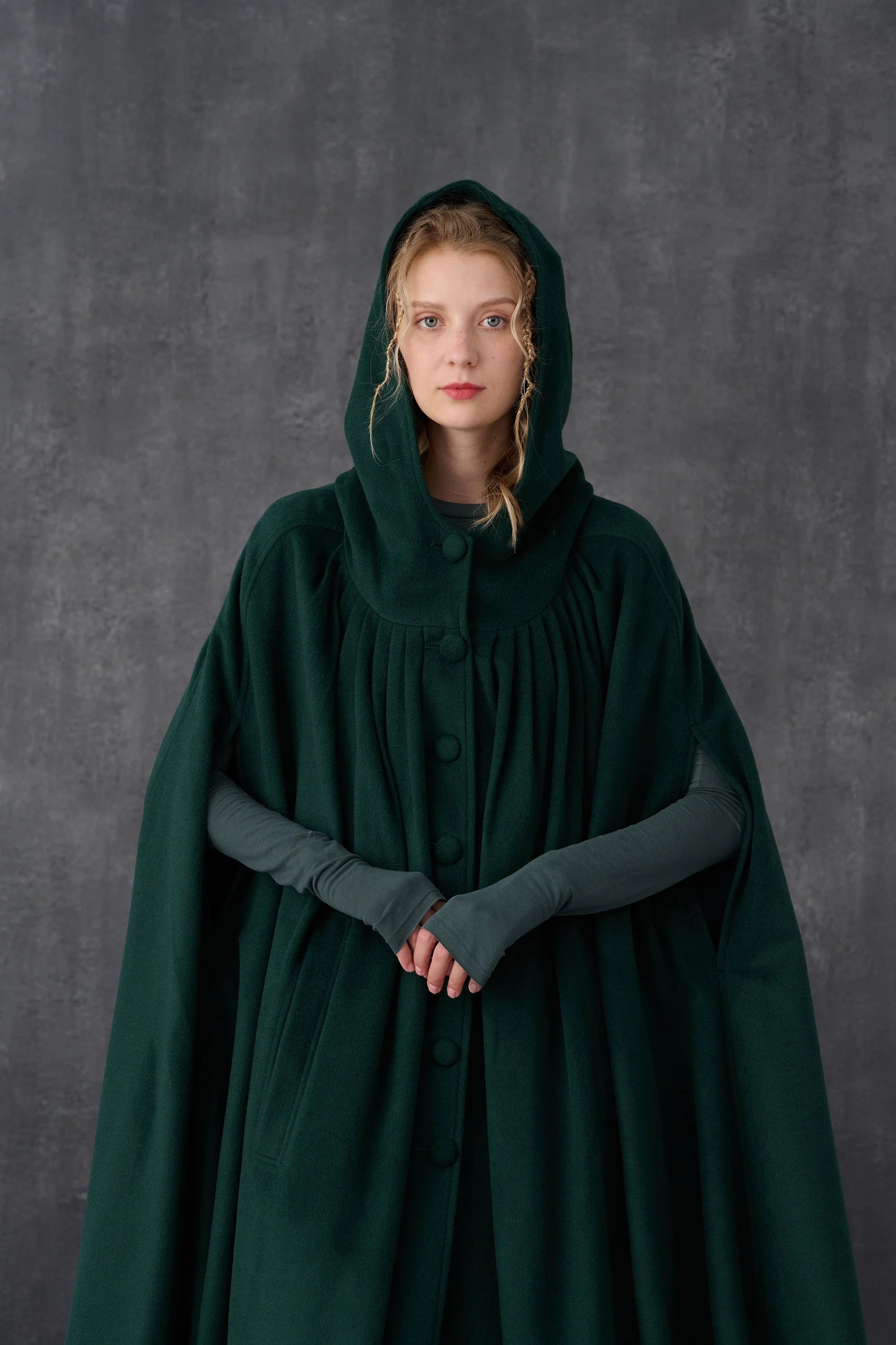 ARIEL 14 | HOODED WOOL CLOAK COAT - Image 23