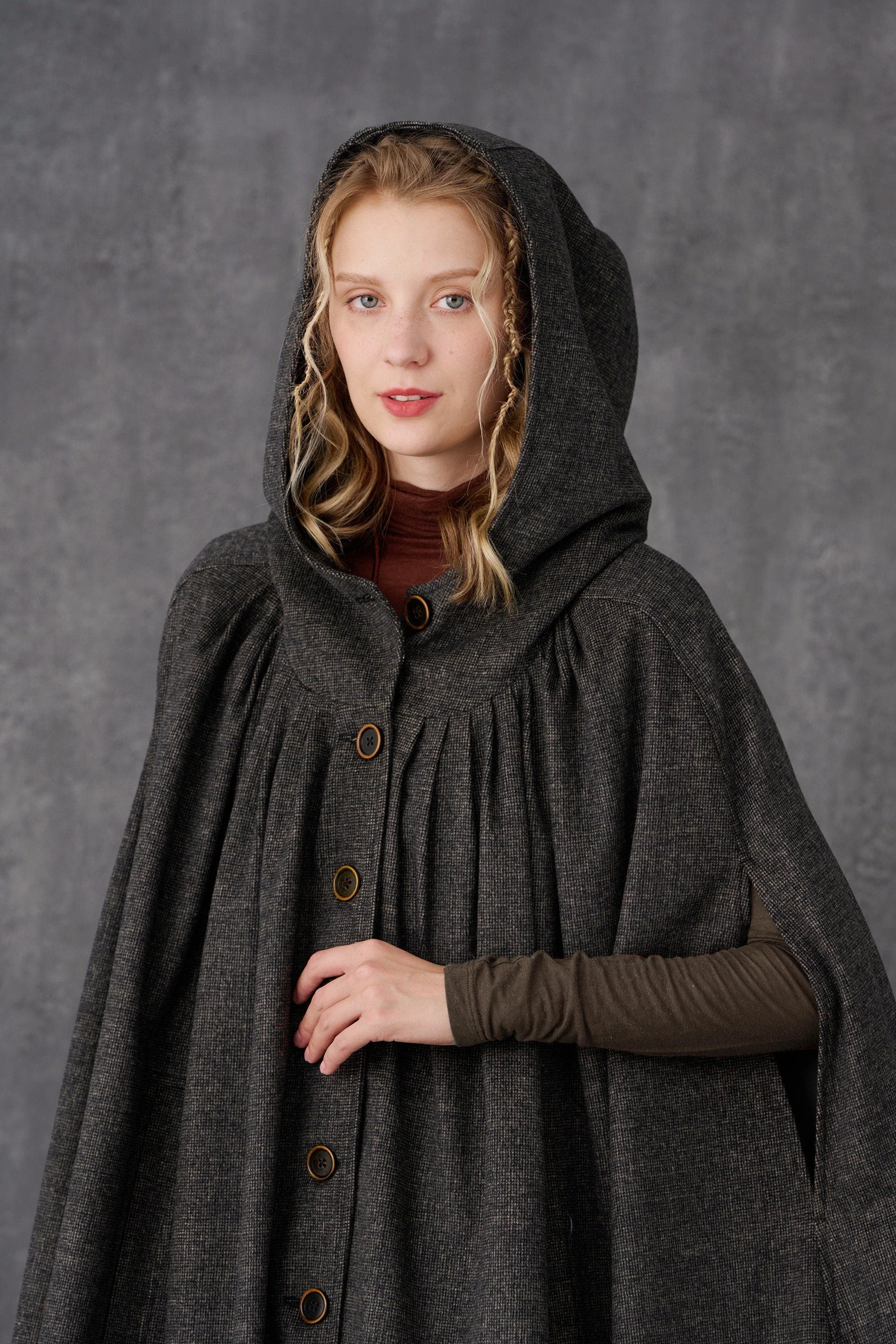ARIEL 14 | HOODED WOOL CLOAK COAT - Image 25