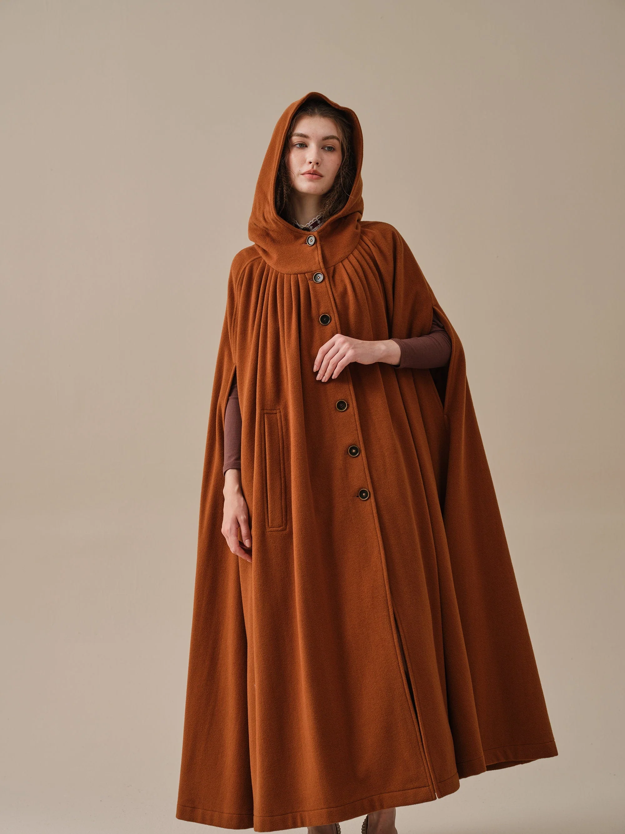 ARIEL 14 | HOODED WOOL CLOAK COAT - Image 5