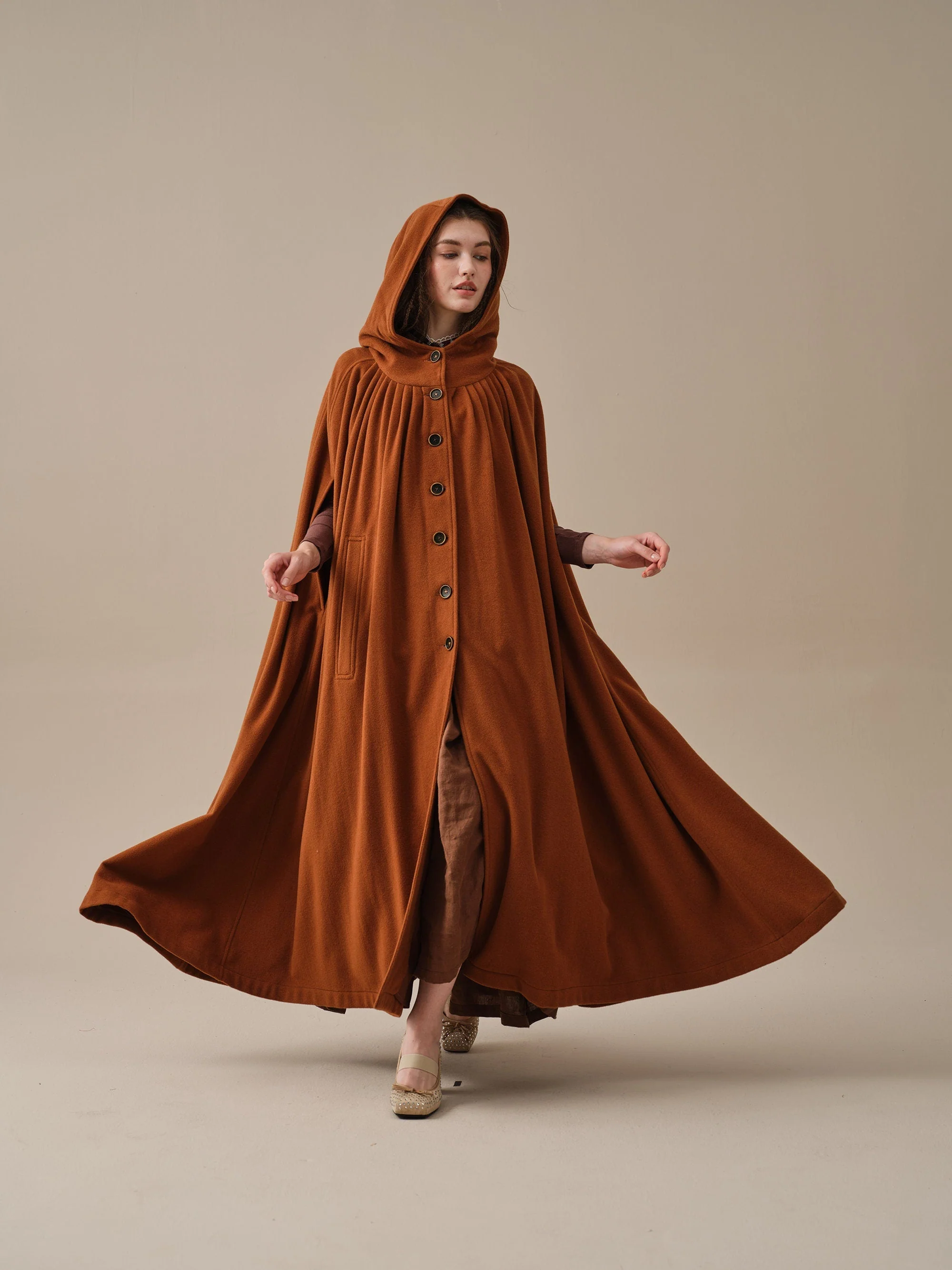 ARIEL 14 | HOODED WOOL CLOAK COAT - Image 7