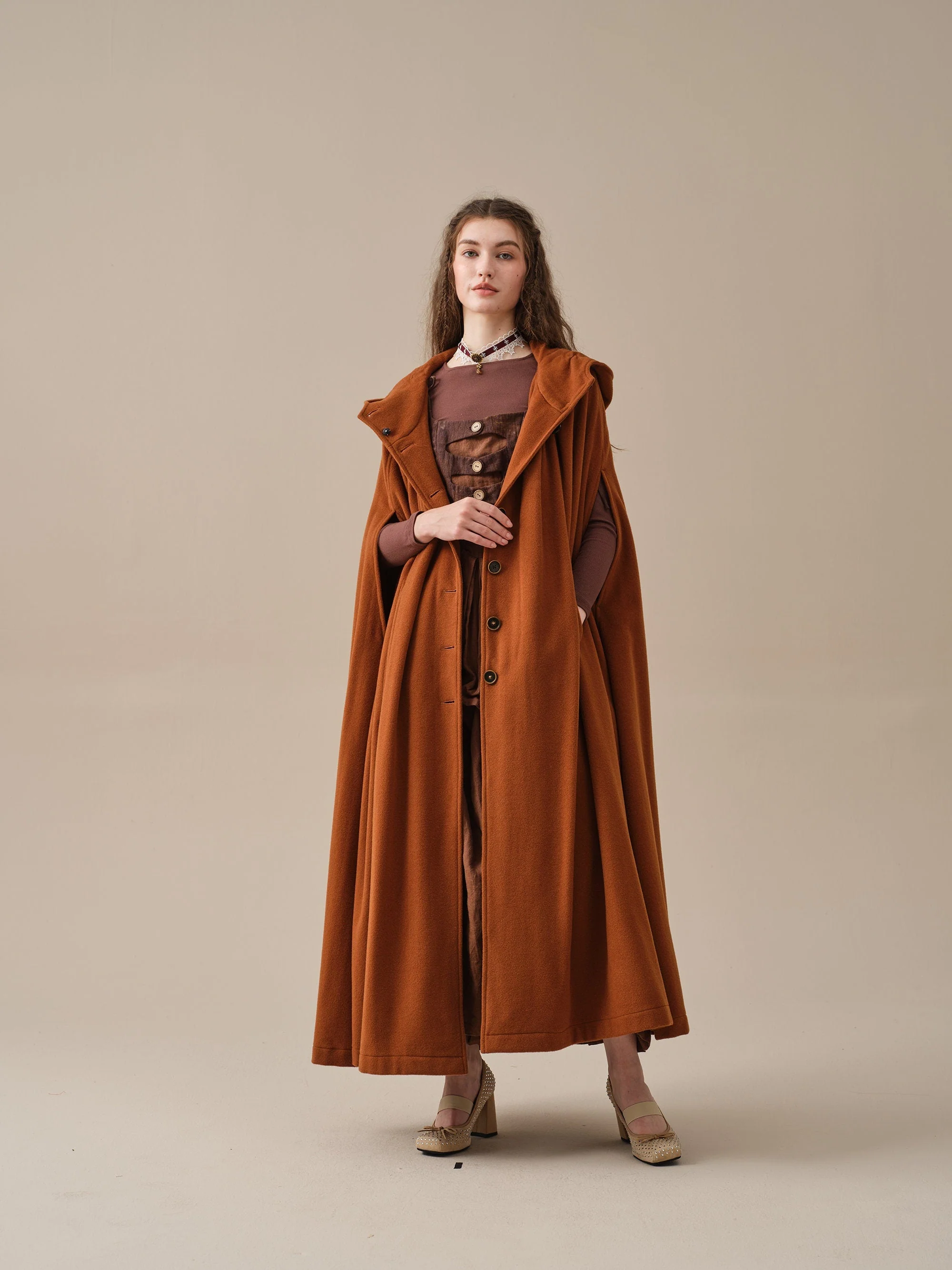 ARIEL 14 | HOODED WOOL CLOAK COAT - Image 8