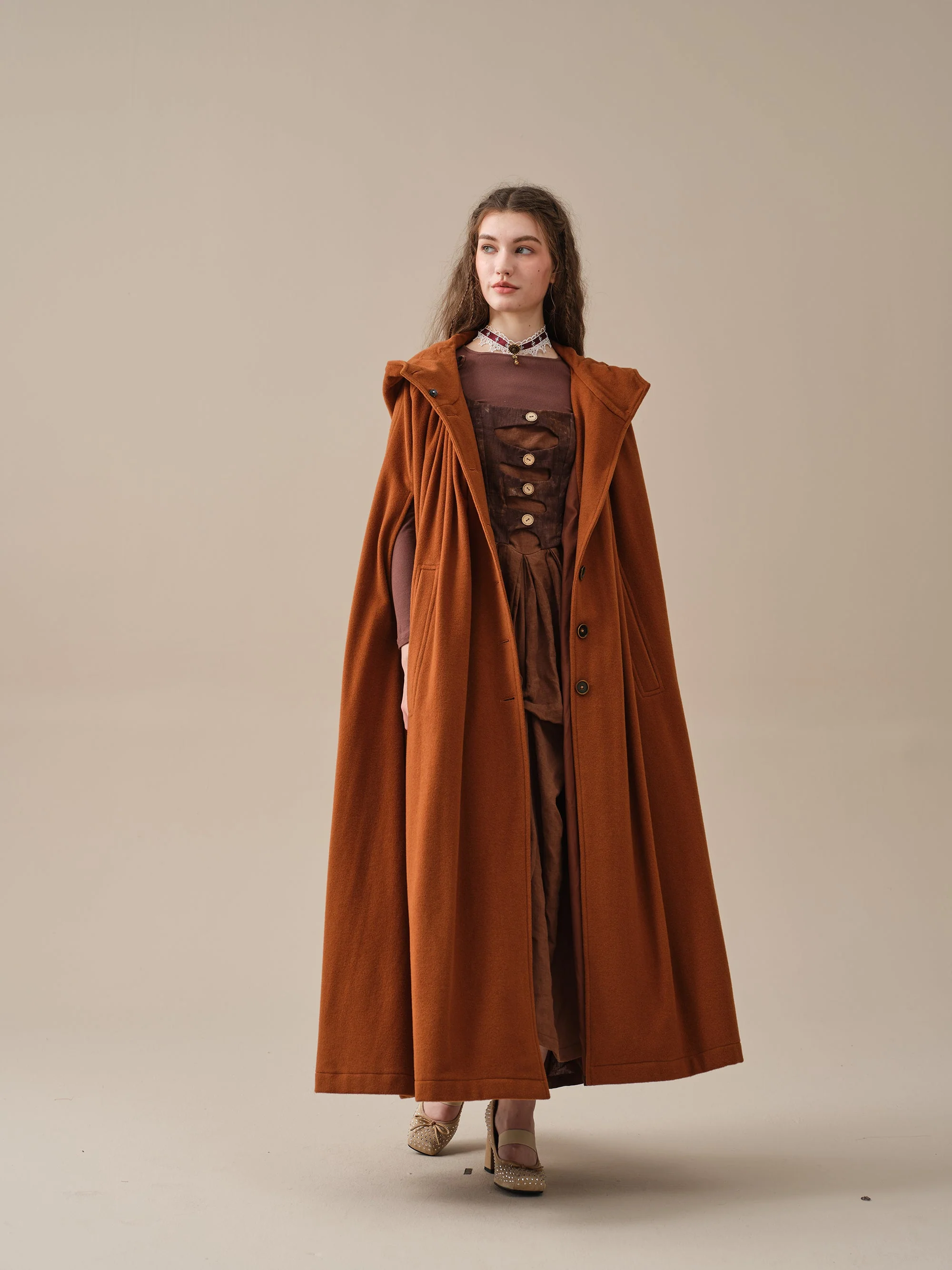 ARIEL 14 | HOODED WOOL CLOAK COAT - Image 9