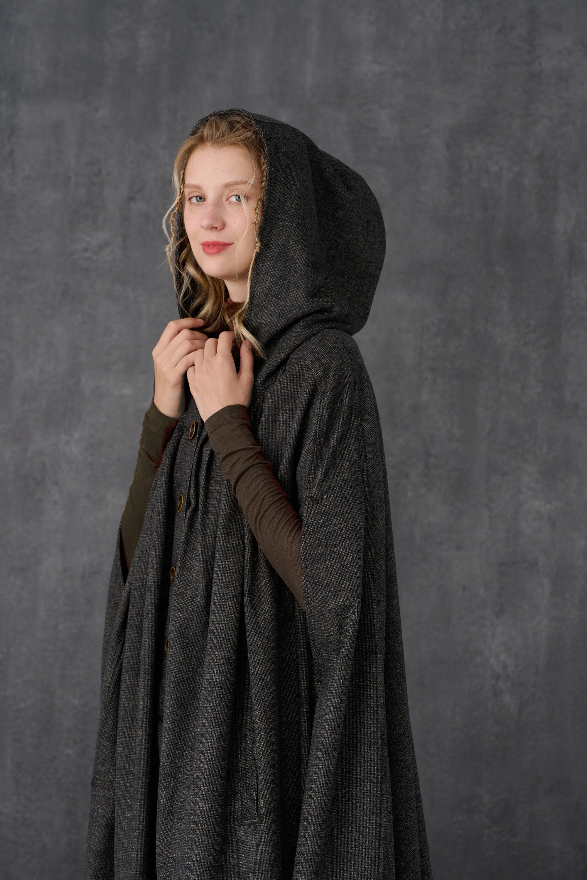ARIEL 14 | HOODED WOOL CLOAK COAT - Image 11