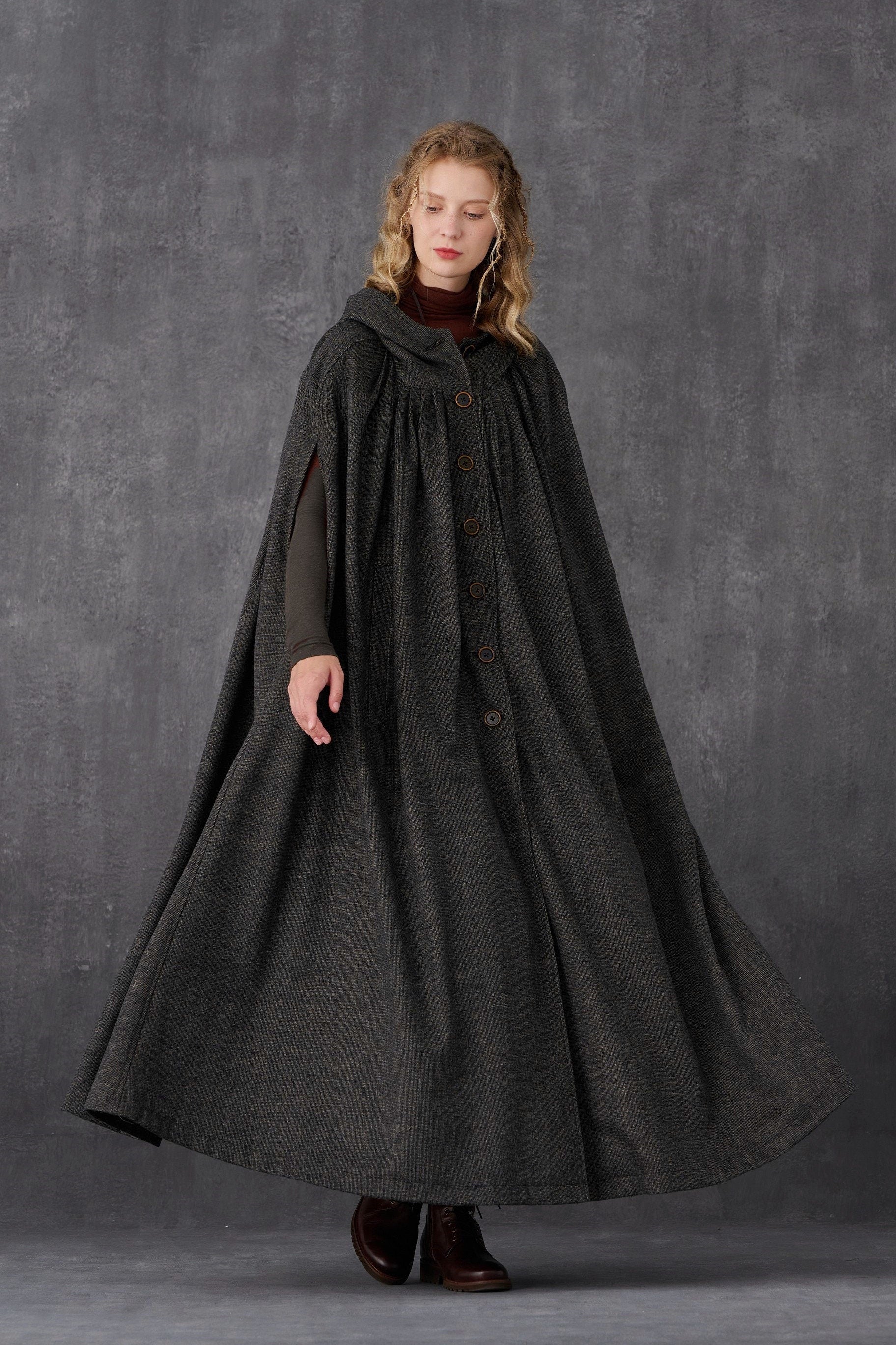 ARIEL 14 | HOODED WOOL CLOAK COAT - Image 12