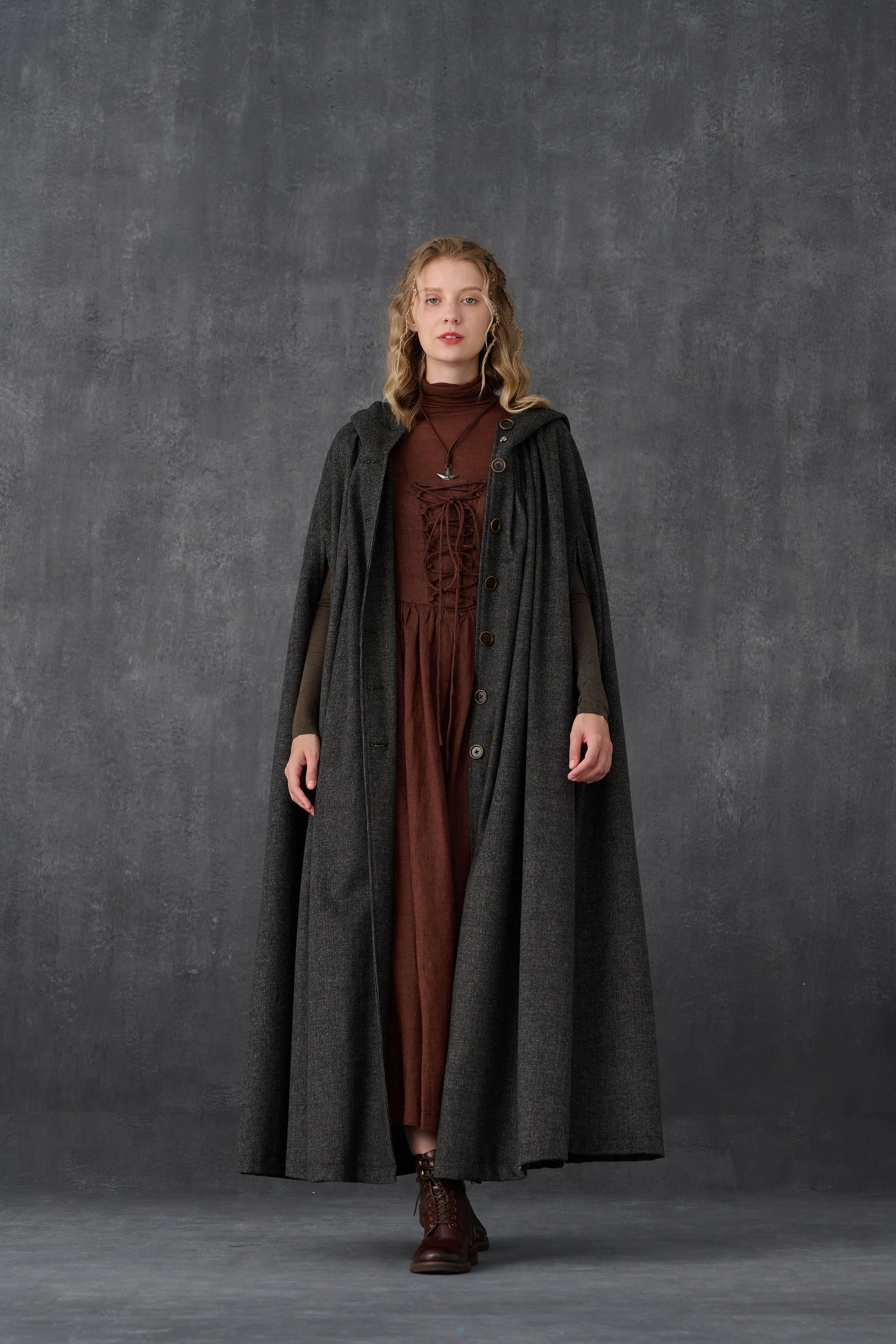 ARIEL 14 | HOODED WOOL CLOAK COAT - Image 14