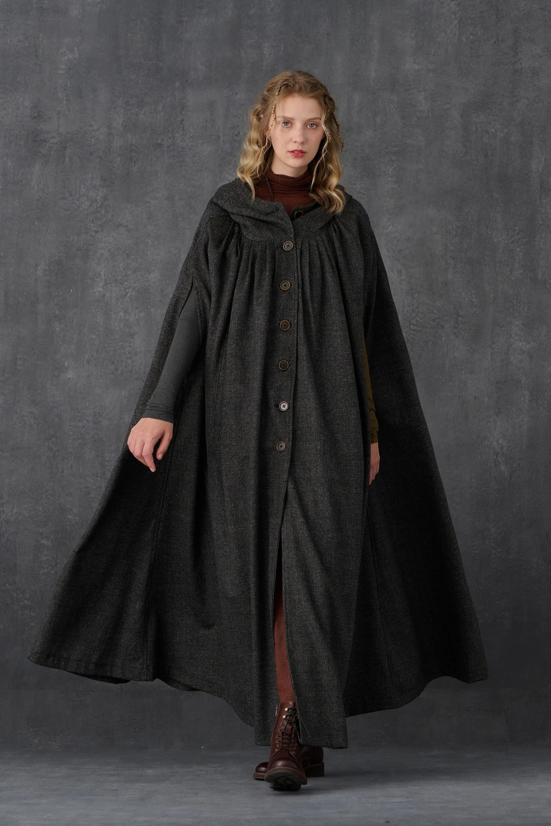 ARIEL 14 | HOODED WOOL CLOAK COAT - Image 15